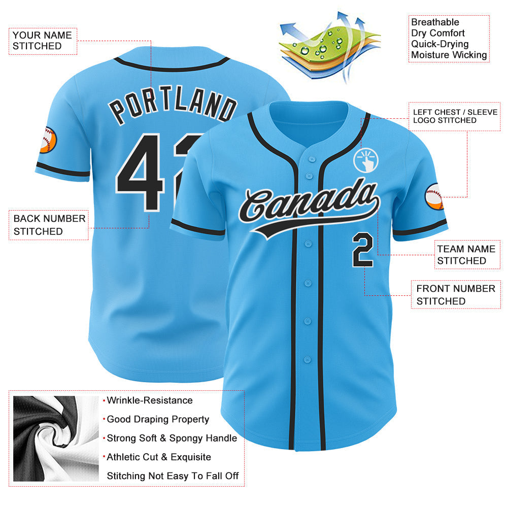 Custom Sky Blue Black-White Authentic Baseball Jersey baseball jersey product view 3