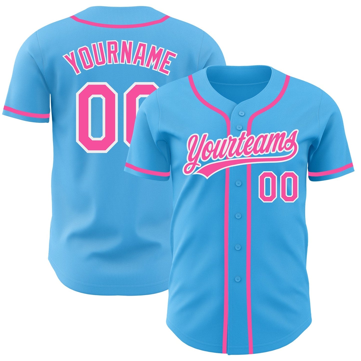 Custom Sky Blue Pink-White Authentic Baseball Jersey baseball jersey product view 1