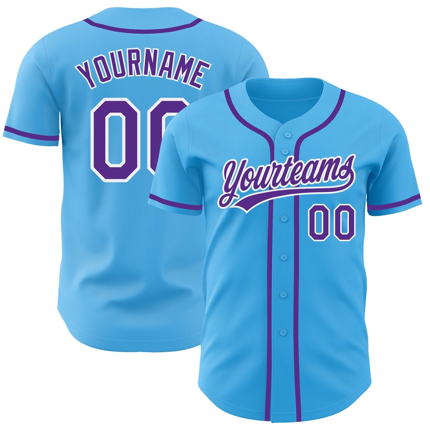 Custom Sky Blue Purple-White Authentic Baseball Jersey baseball jersey product view 1