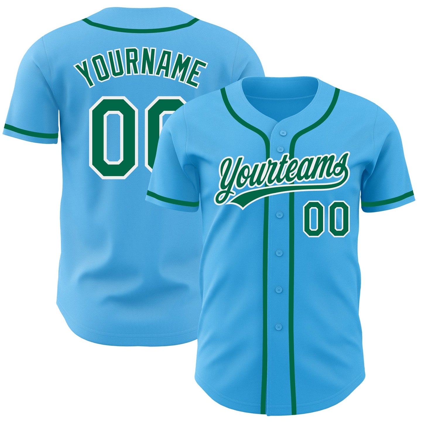 Custom Sky Blue Kelly Green-White Authentic Baseball Jersey baseball jersey product view 1