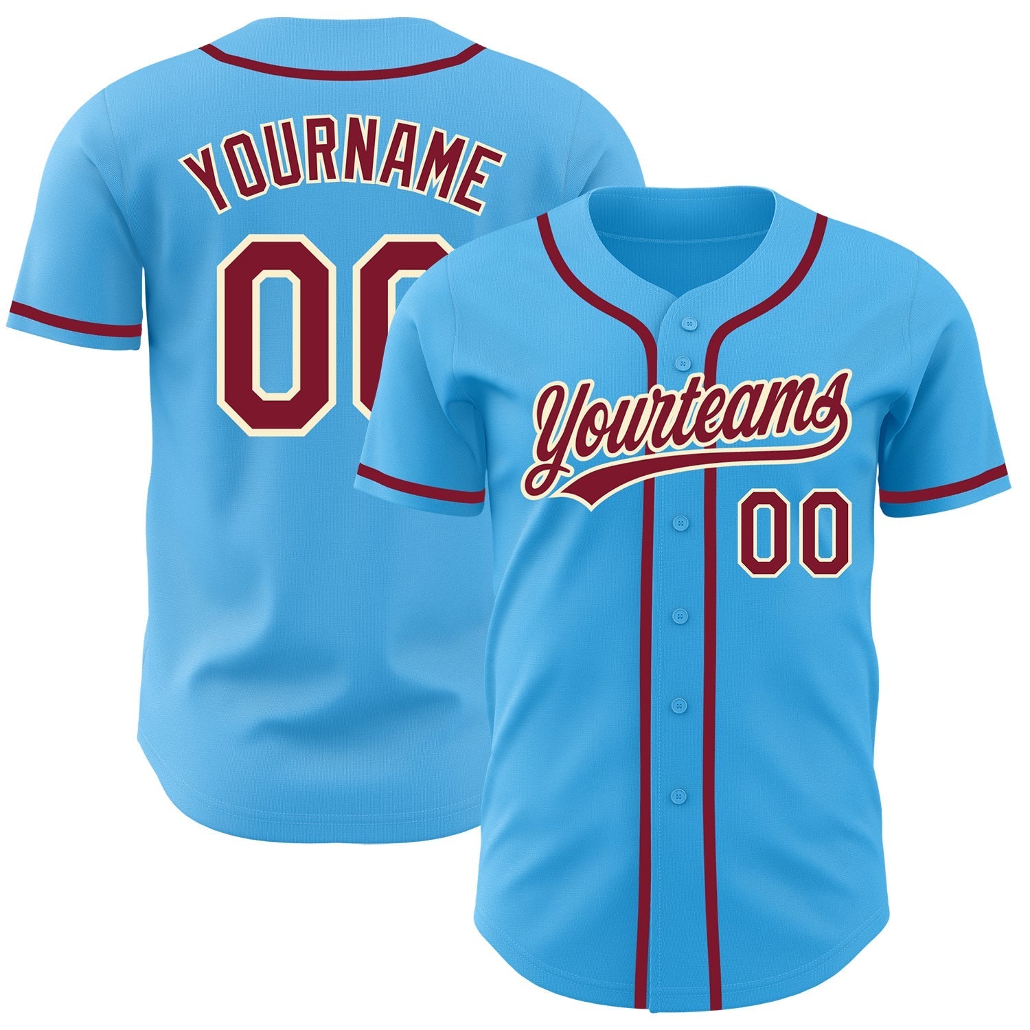 Custom Sky Blue Crimson-Cream Authentic Baseball Jersey baseball jersey product view 1