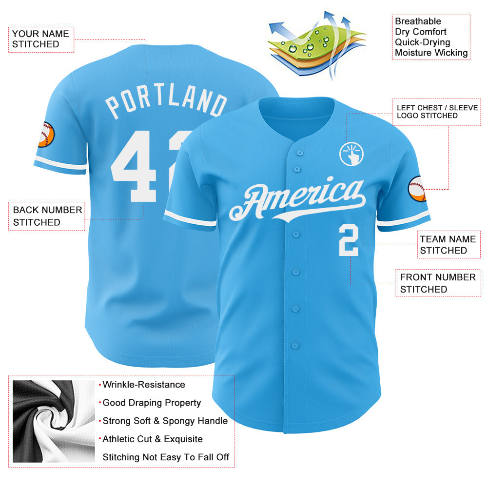 Custom Sky Blue White Authentic Baseball Jersey baseball jersey product view 3
