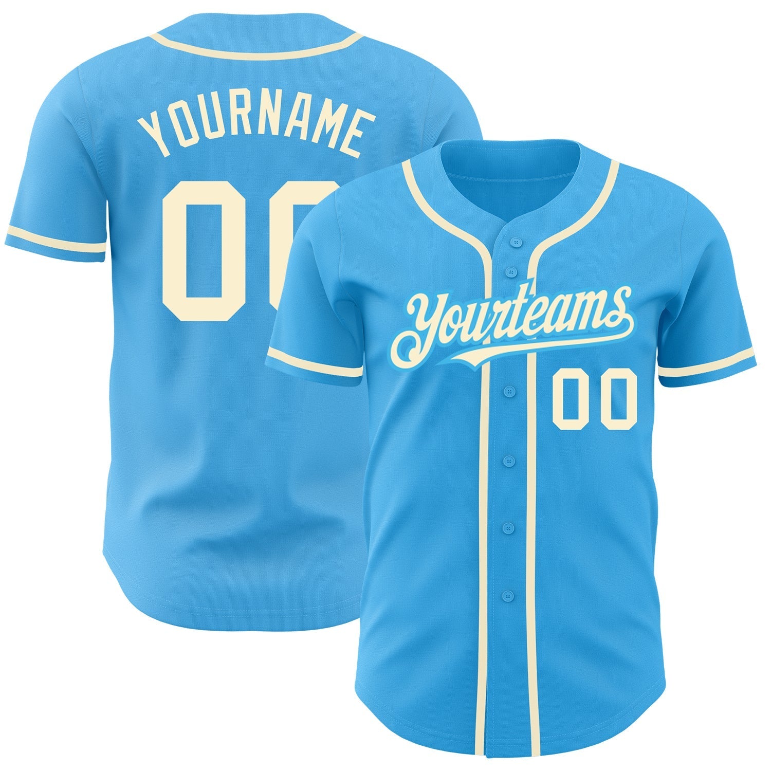 Custom Sky Blue Cream Authentic Baseball Jersey baseball jersey product view 1