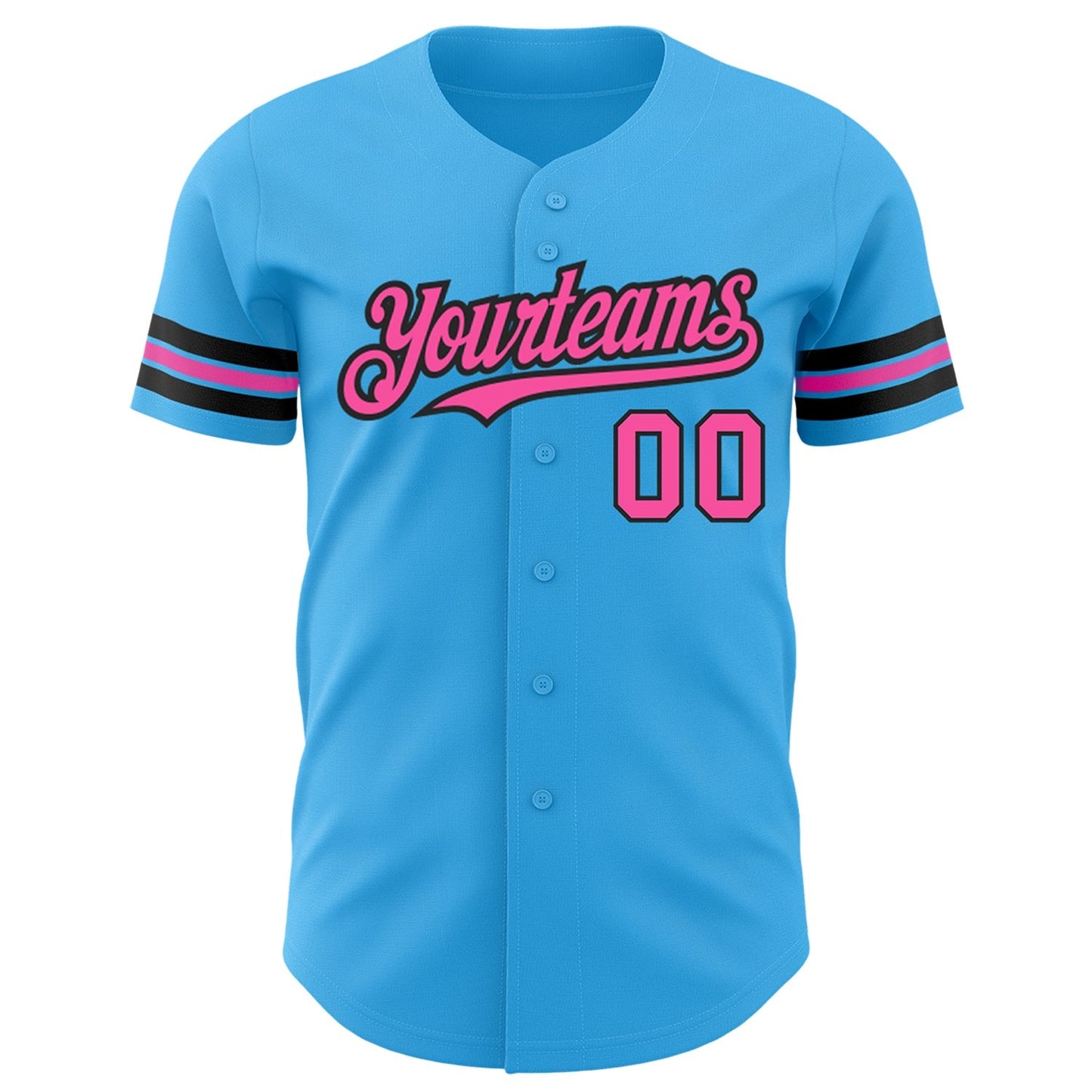 Custom Sky Blue Pink-Black Authentic Baseball Jersey baseball jersey product view 2