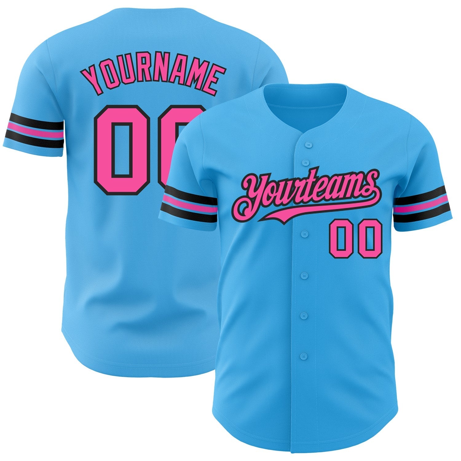 Custom Sky Blue Pink-Black Authentic Baseball Jersey baseball jersey product view 1