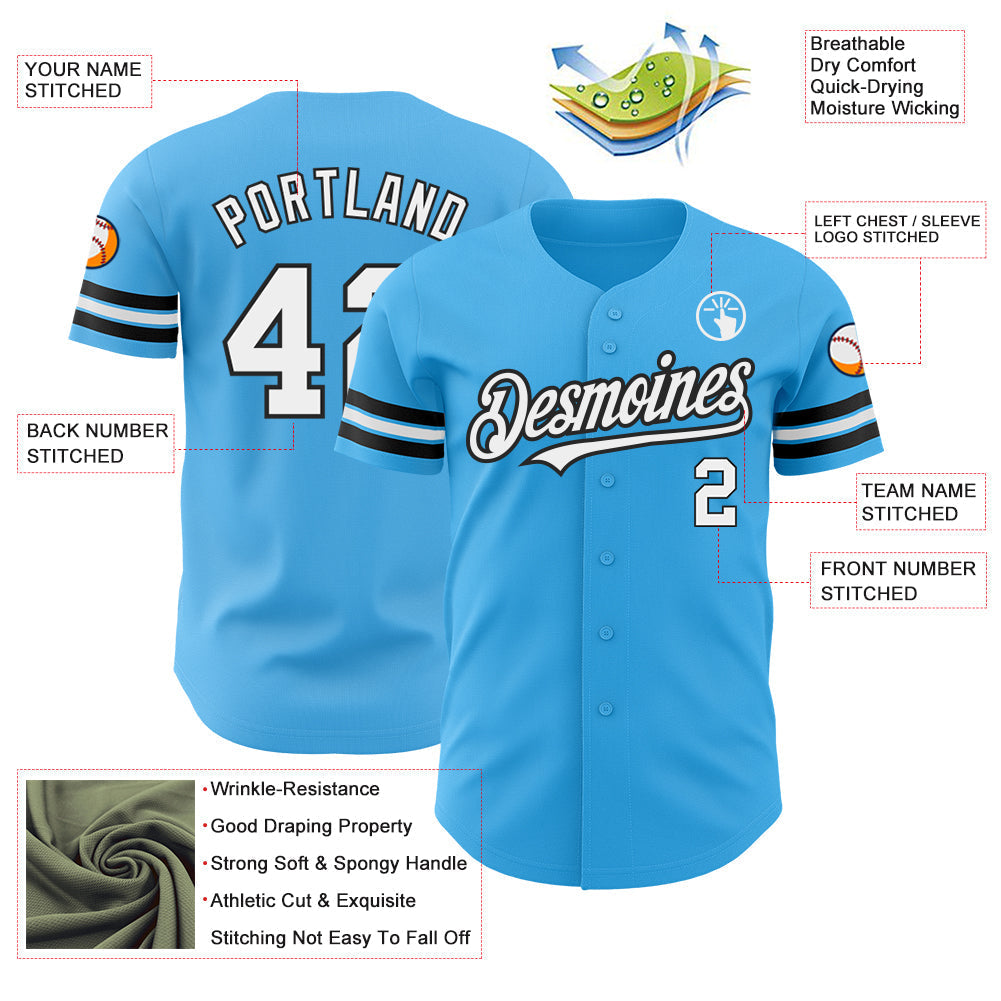 Custom Sky Blue White-Black Authentic Baseball Jersey baseball jersey product view 3