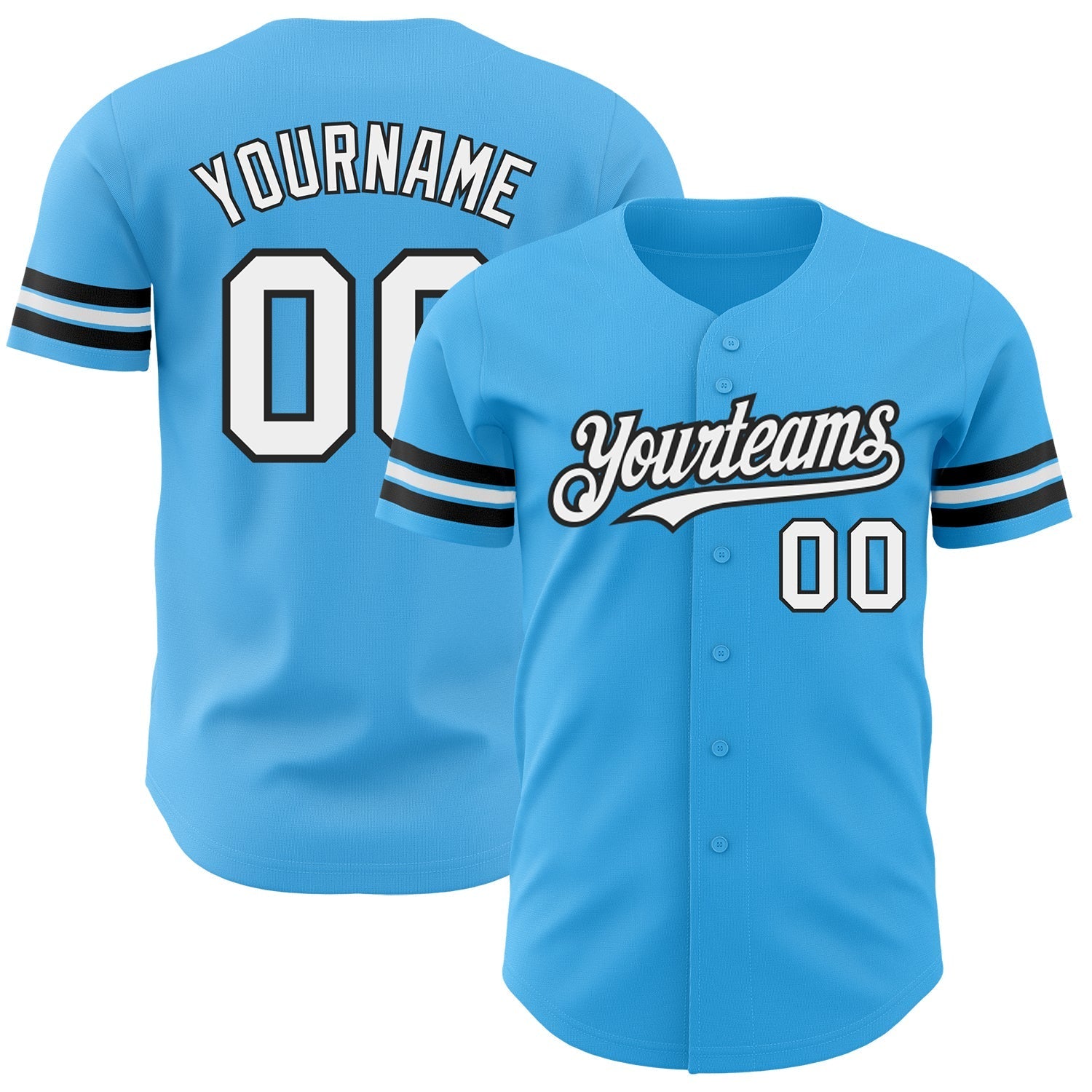 Custom Sky Blue White-Black Authentic Baseball Jersey baseball jersey product view 1