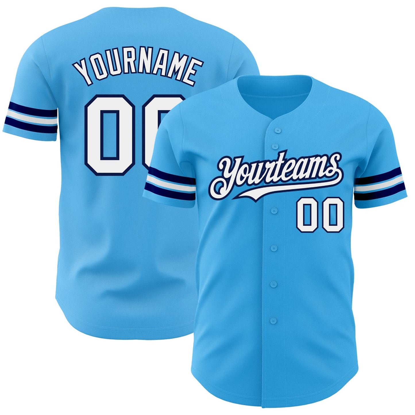 Custom Sky Blue White-Navy Authentic Baseball Jersey baseball jersey product view 1