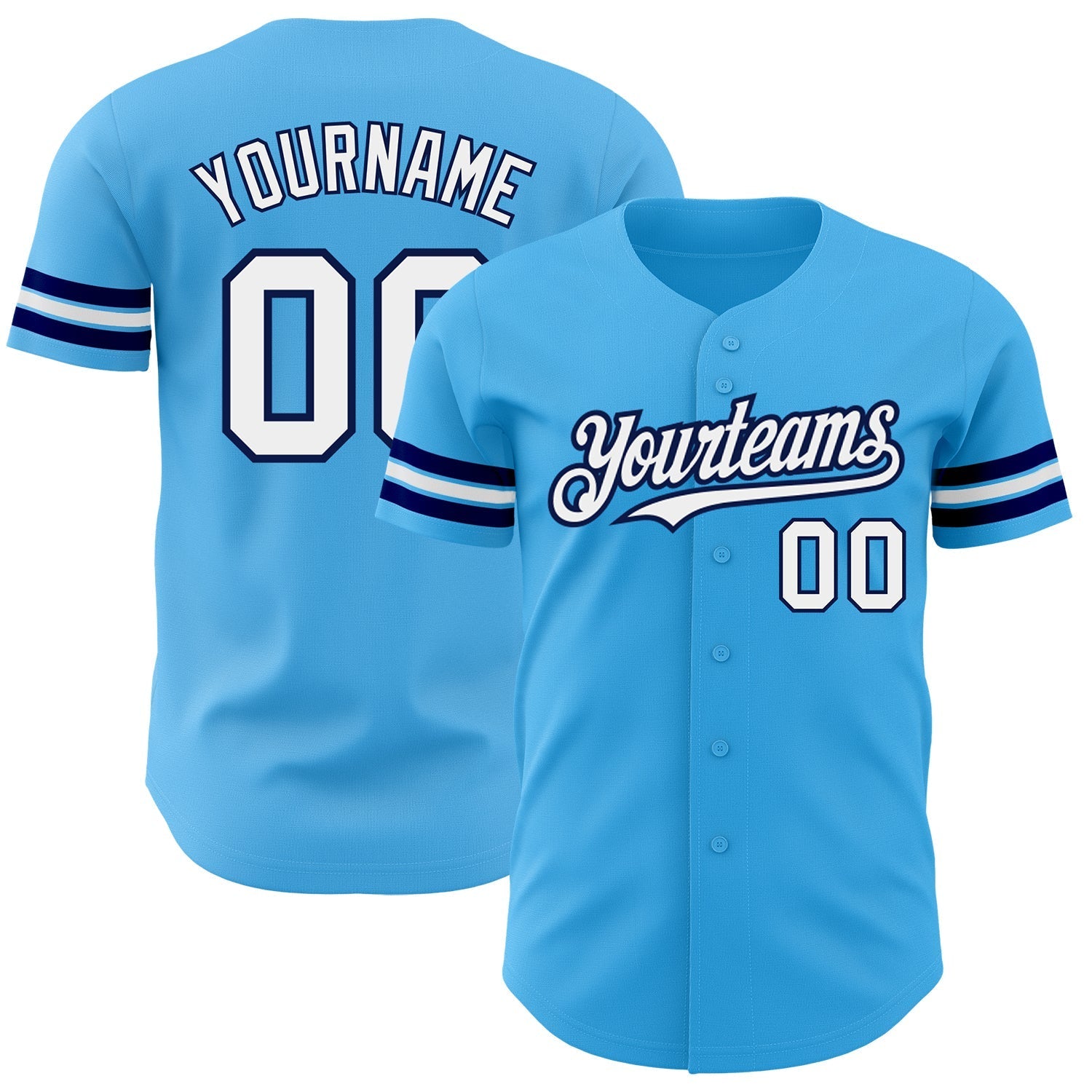 Custom Sky Blue White-Navy Authentic Baseball Jersey baseball jersey product view 1