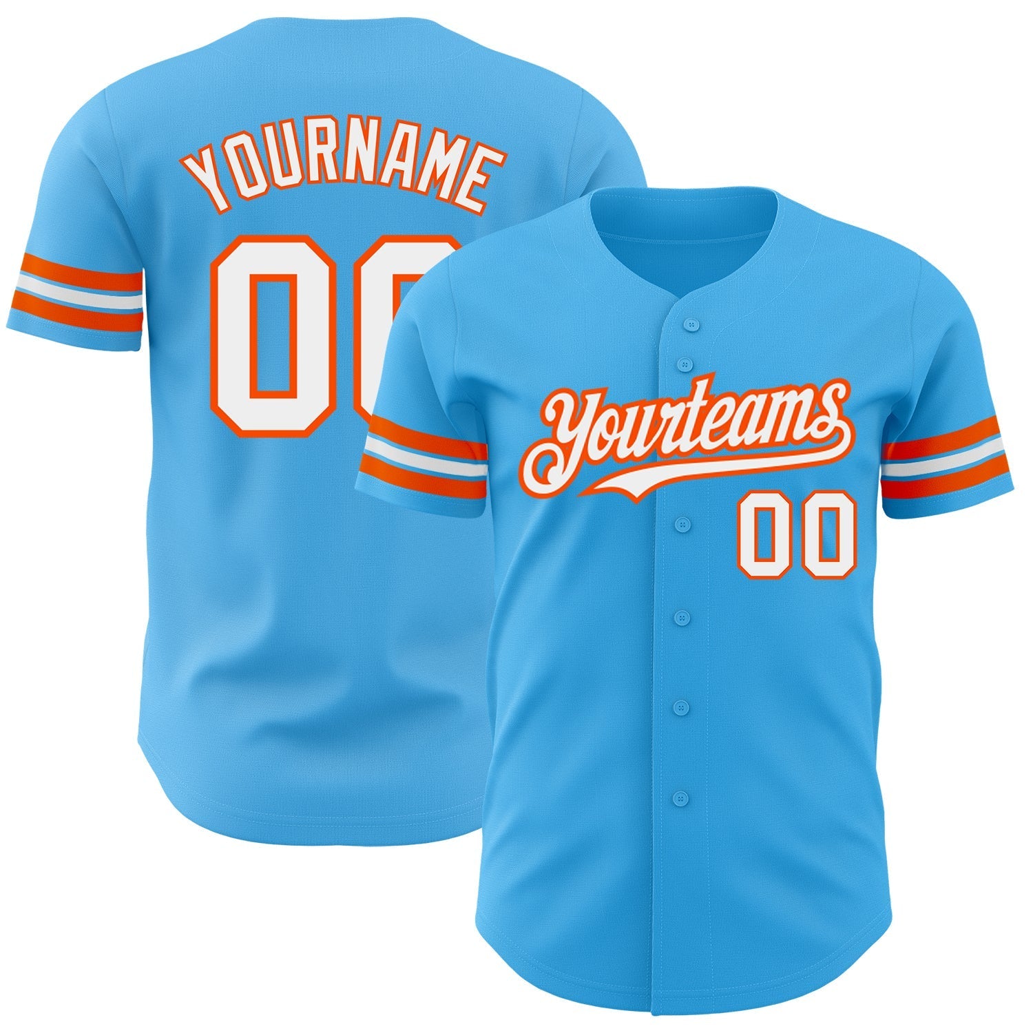 Custom Sky Blue White-Orange Authentic Baseball Jersey baseball jersey product view 1