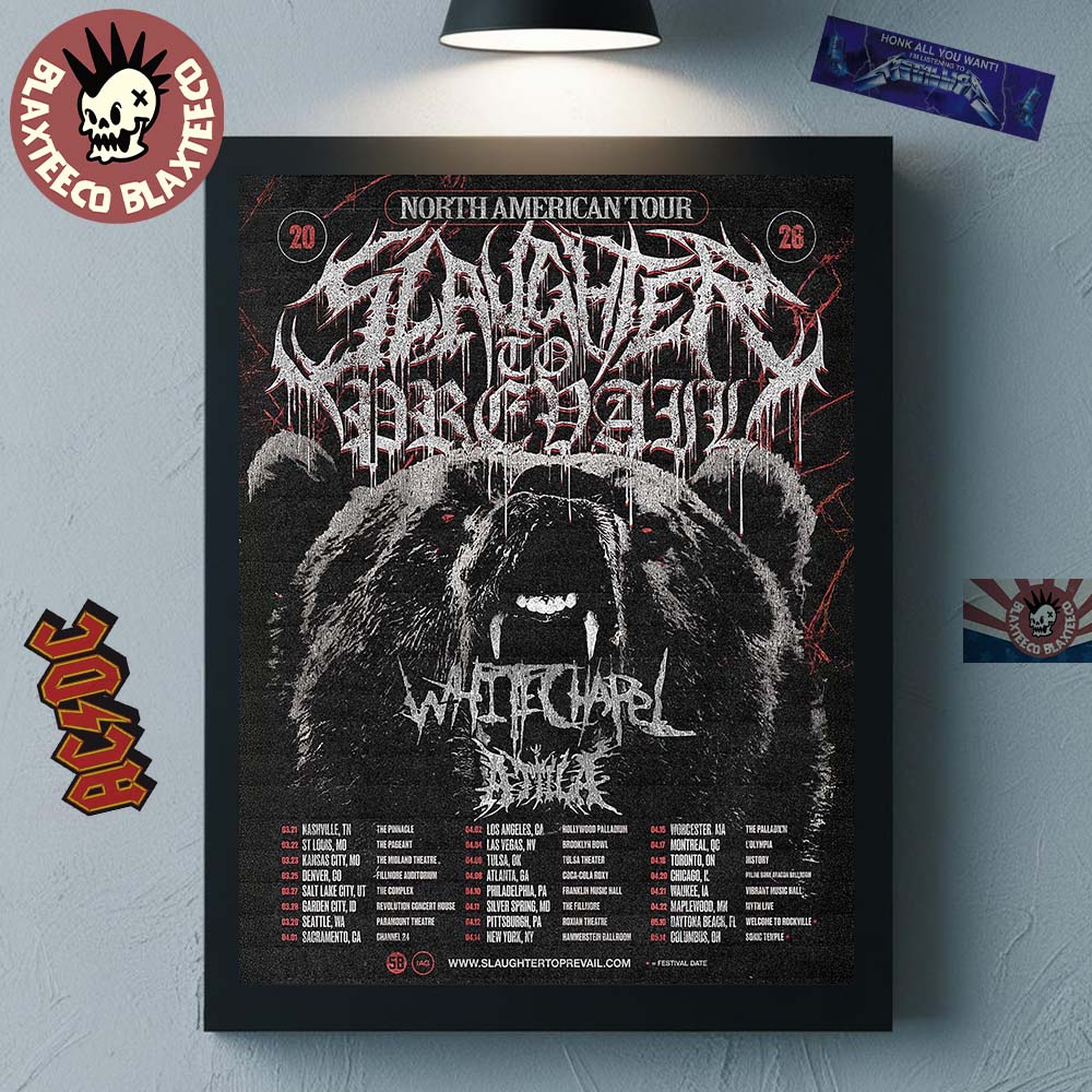 Slaughter To Prevail North America 2026 Tour Schedule Dates Home Decor Poster Canvas Unisex T-shirt, Sweatshirt, Hoodie, Long Sleeve Tee - T-Shirt, Sweatshirt, Hoodie