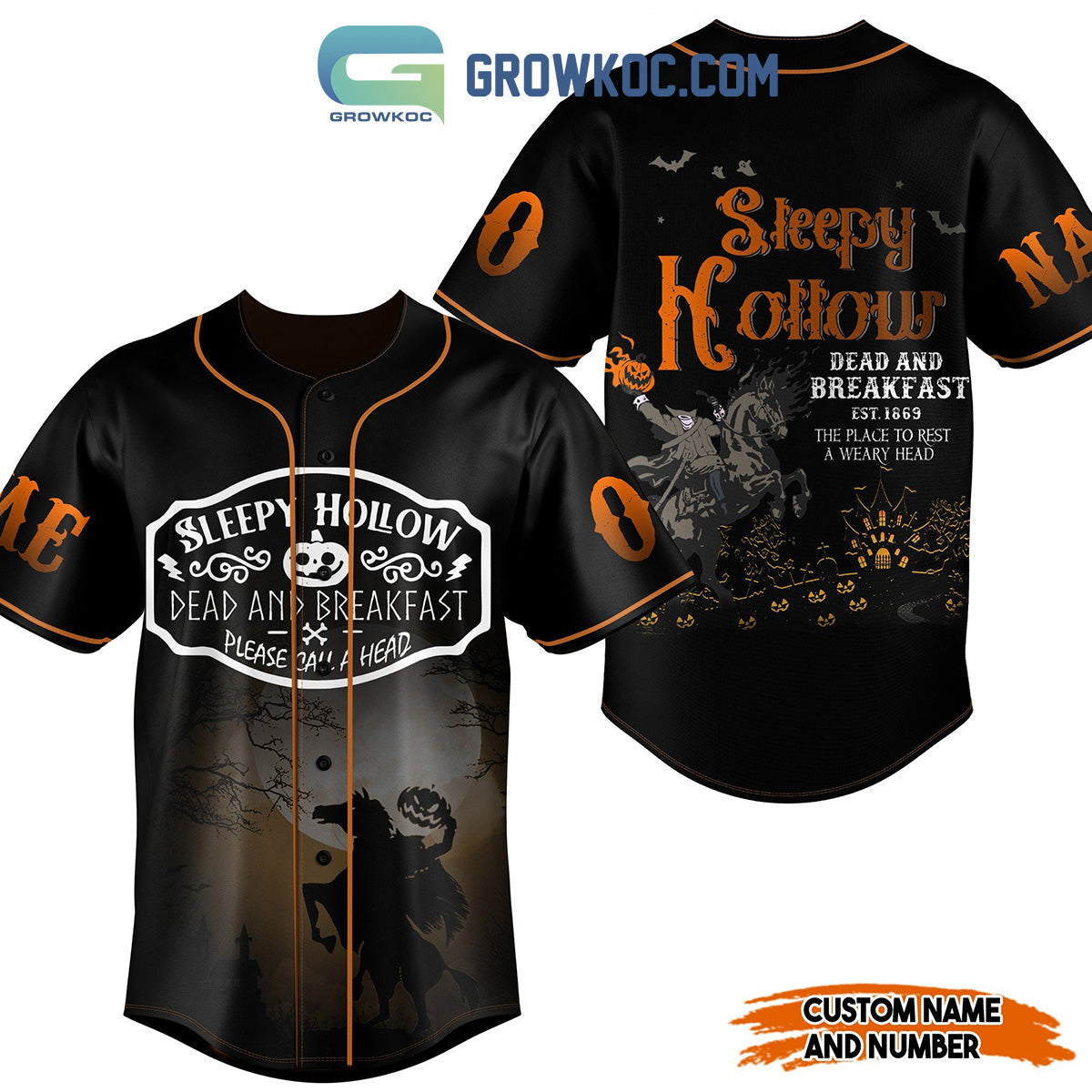 Sleepy Hollow Dead and Breakfast EST 1869 The Place To Rest A Weary Head Personalized Baseball Jersey baseball jersey product view 1