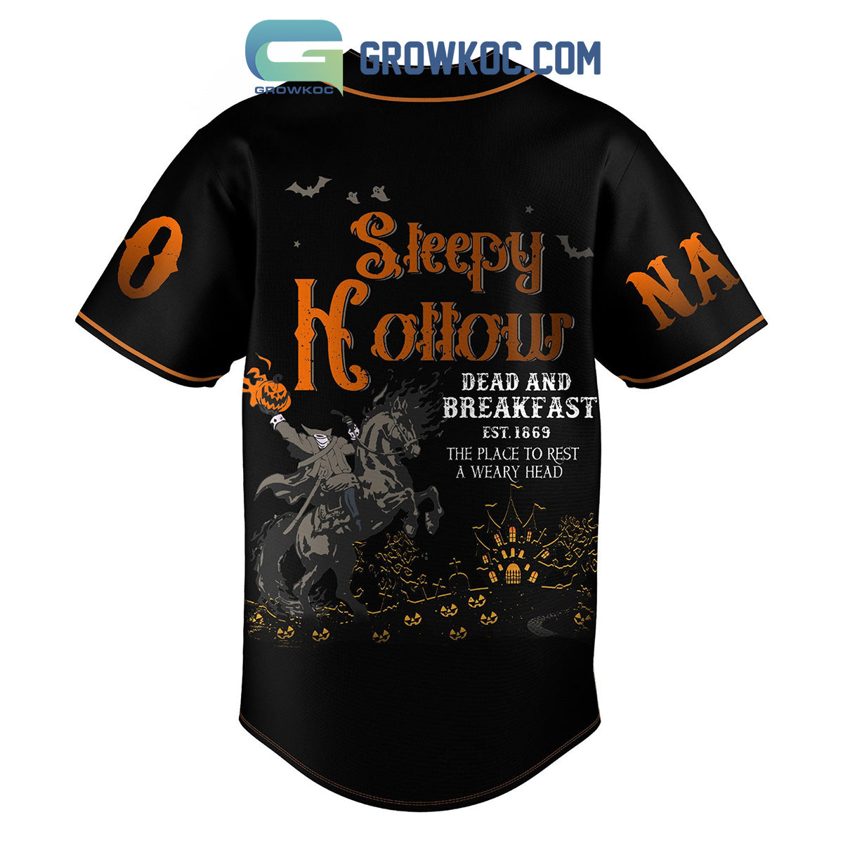 Sleepy Hollow Dead and Breakfast EST 1869 The Place To Rest A Weary Head Personalized Baseball Jersey baseball jersey product view 3