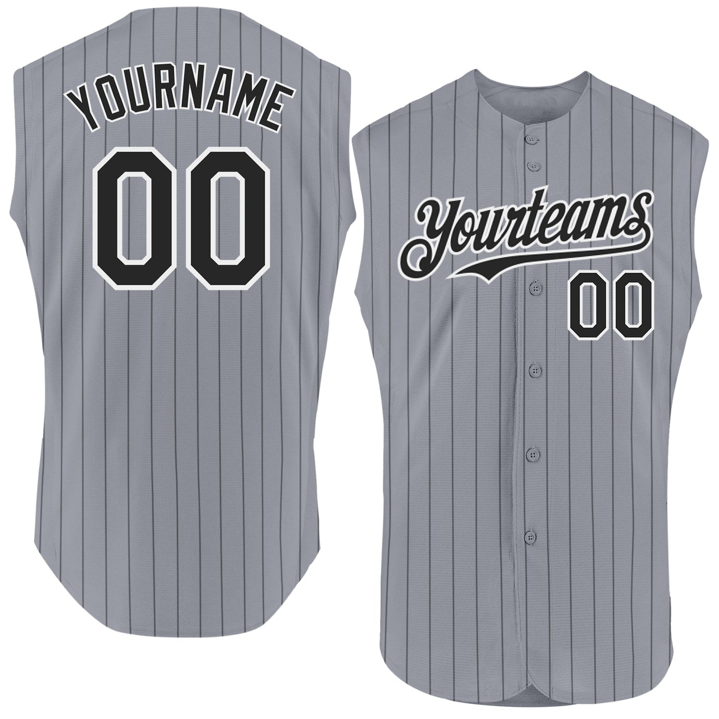 Custom Gray Black Pinstripe White Authentic Sleeveless Baseball Jersey baseball jersey product view 1