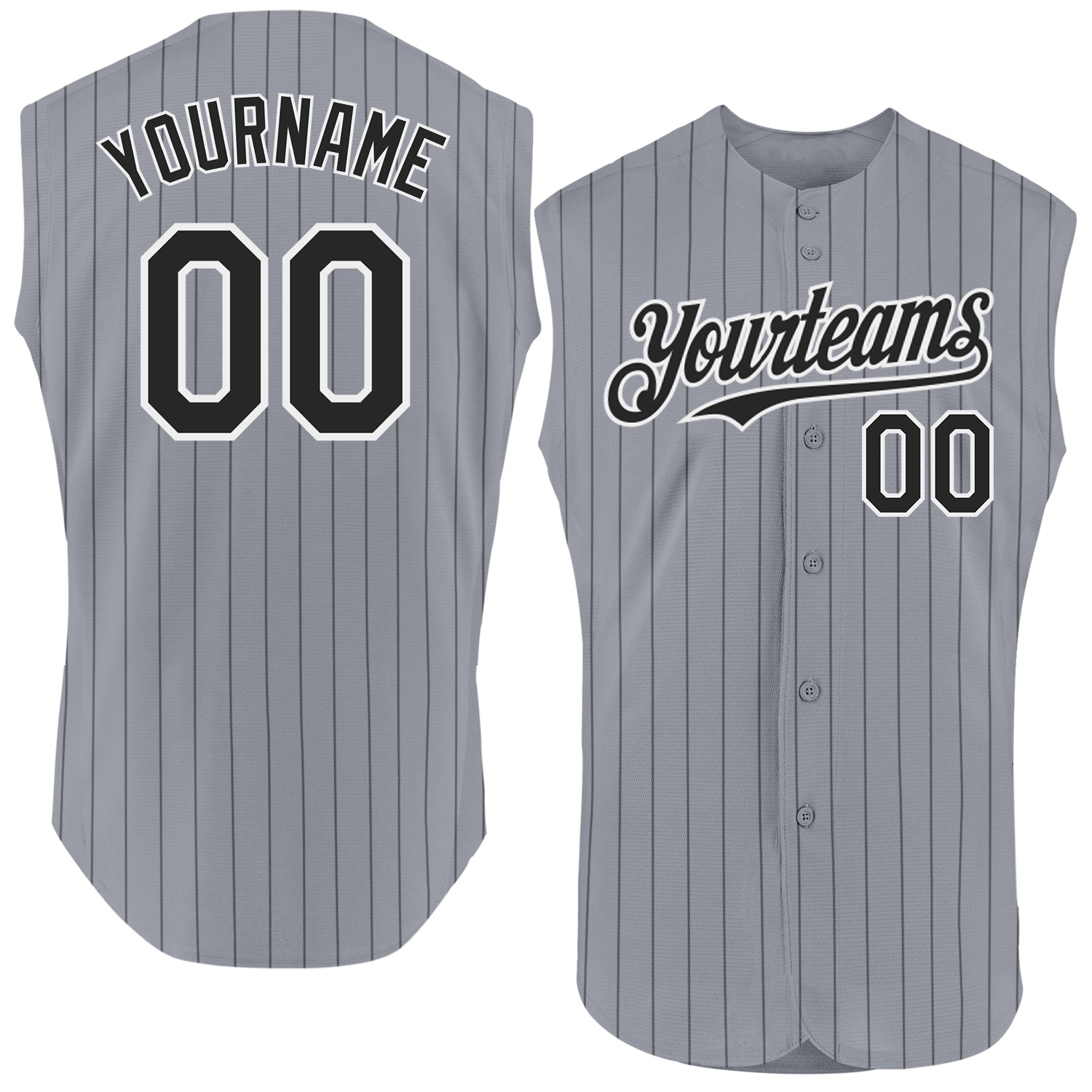 Custom Gray Black Pinstripe White Authentic Sleeveless Baseball Jersey baseball jersey product view 1