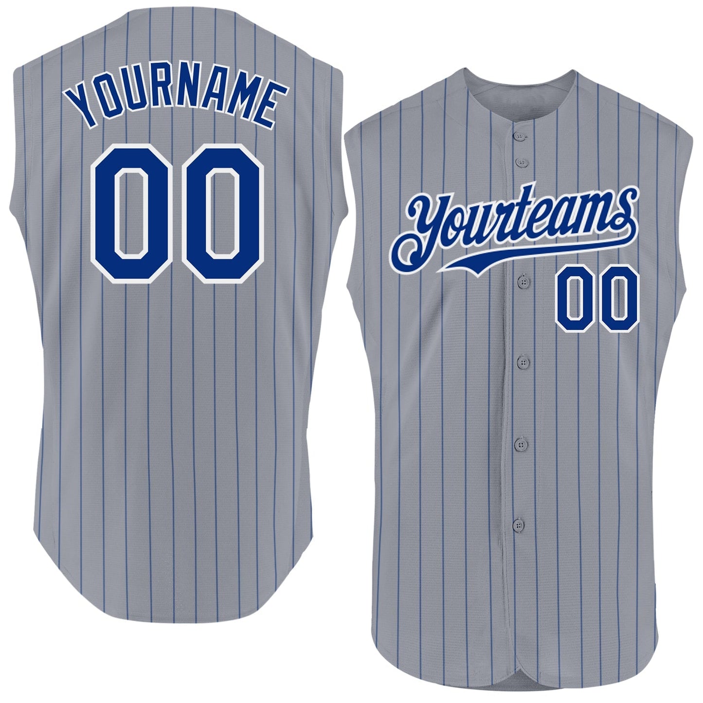 Custom Gray Royal Pinstripe White Authentic Sleeveless Baseball Jersey baseball jersey product view 1