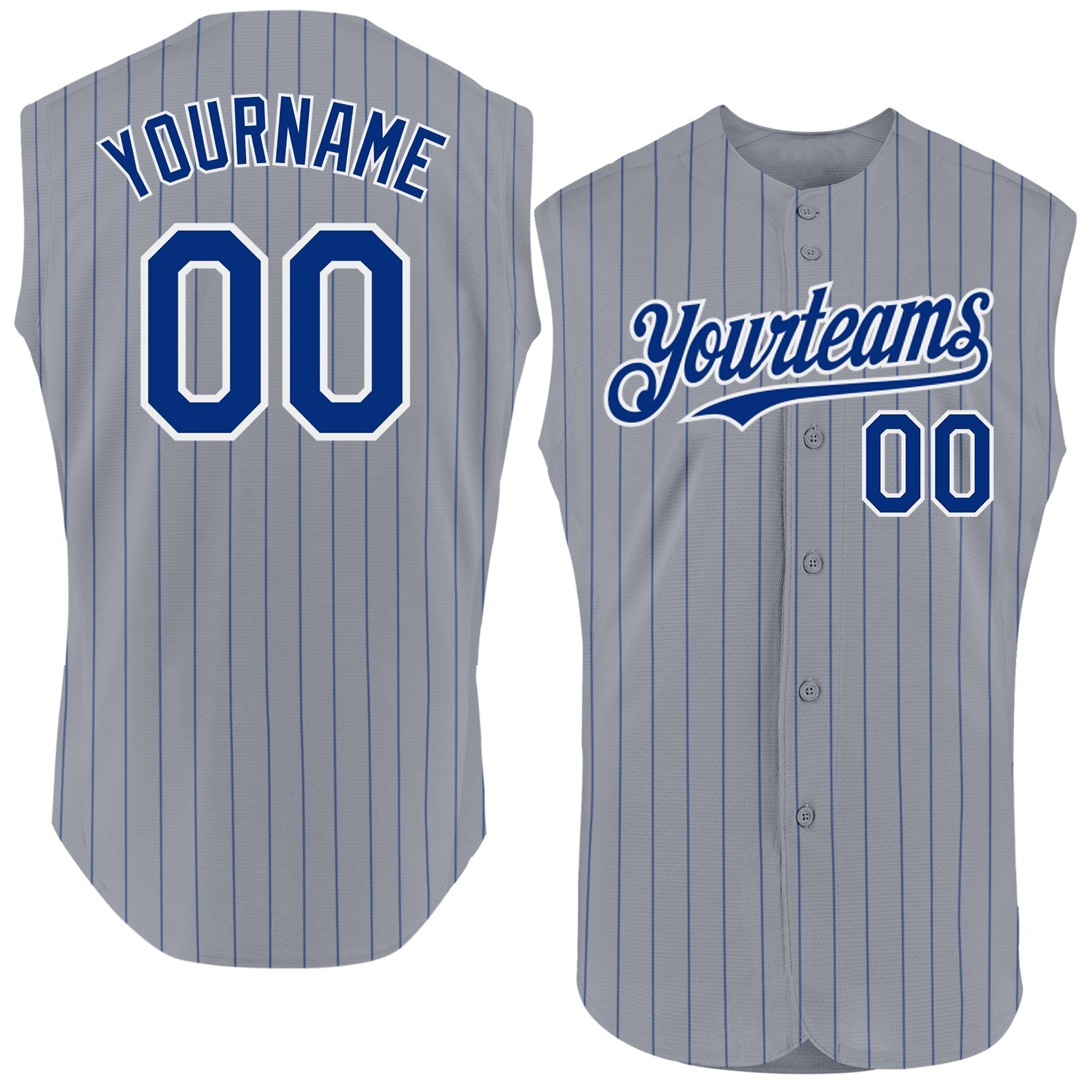 Custom Gray Royal Pinstripe White Authentic Sleeveless Baseball Jersey baseball jersey product view 1