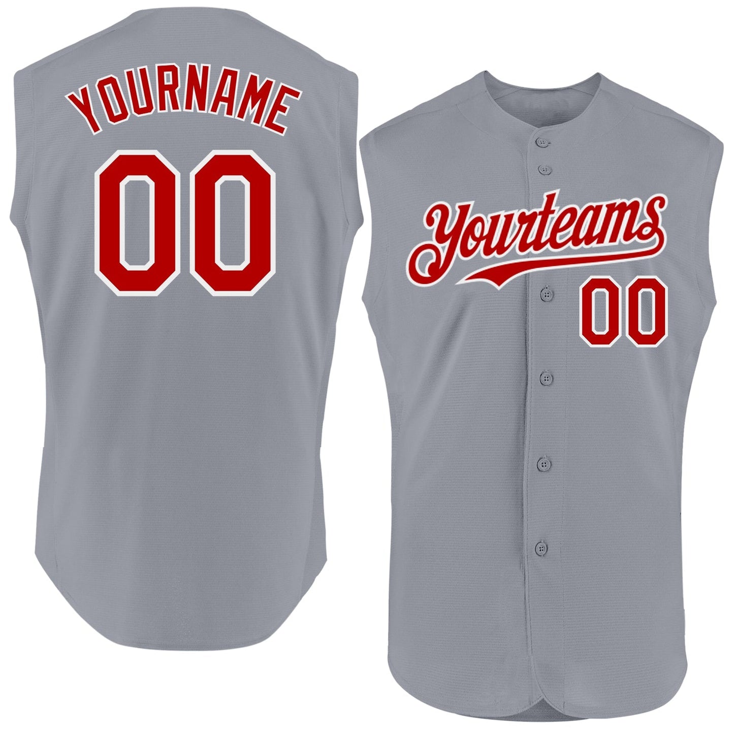 Custom Gray Red-White Authentic Sleeveless Baseball Jersey baseball jersey product view 1