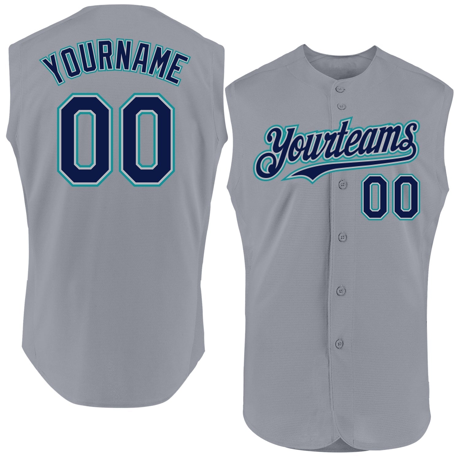 Custom Gray Navy-Teal Authentic Sleeveless Baseball Jersey baseball jersey product view 1