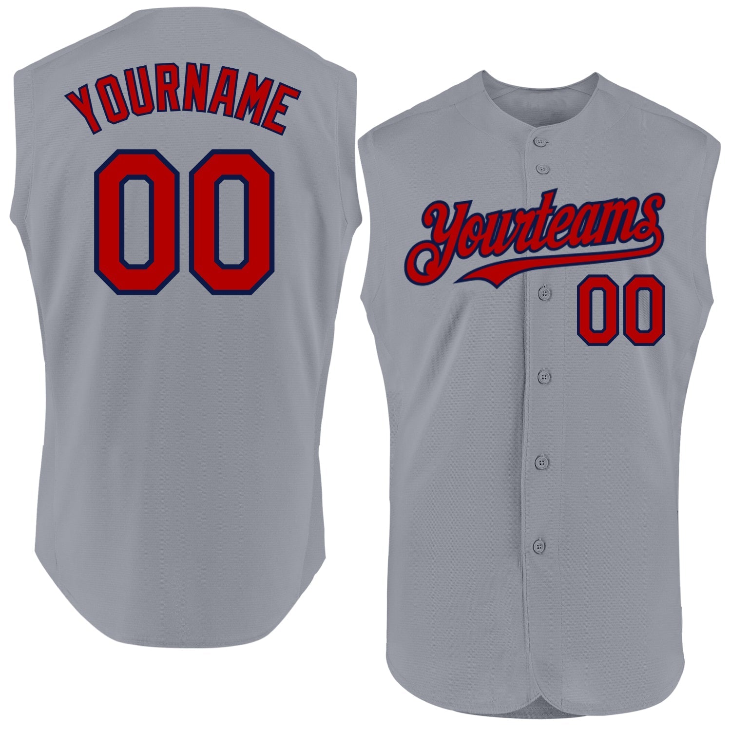 Custom Gray Red-Navy Authentic Sleeveless Baseball Jersey baseball jersey product view 1