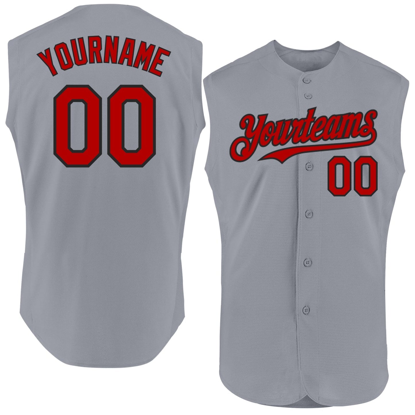 Custom Gray Red-Black Authentic Sleeveless Baseball Jersey baseball jersey product view 1