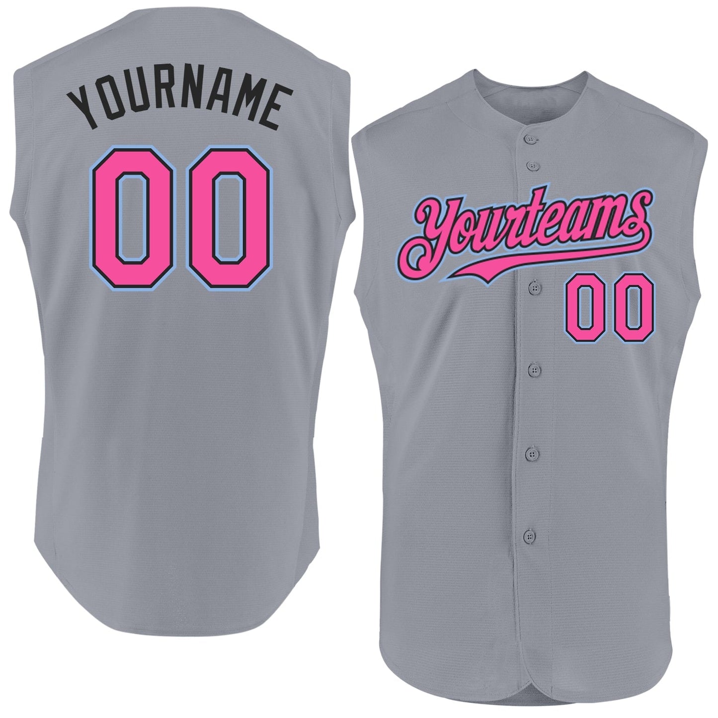 Custom Gray Pink Black-Light Blue Authentic Sleeveless Baseball Jersey baseball jersey product view 1