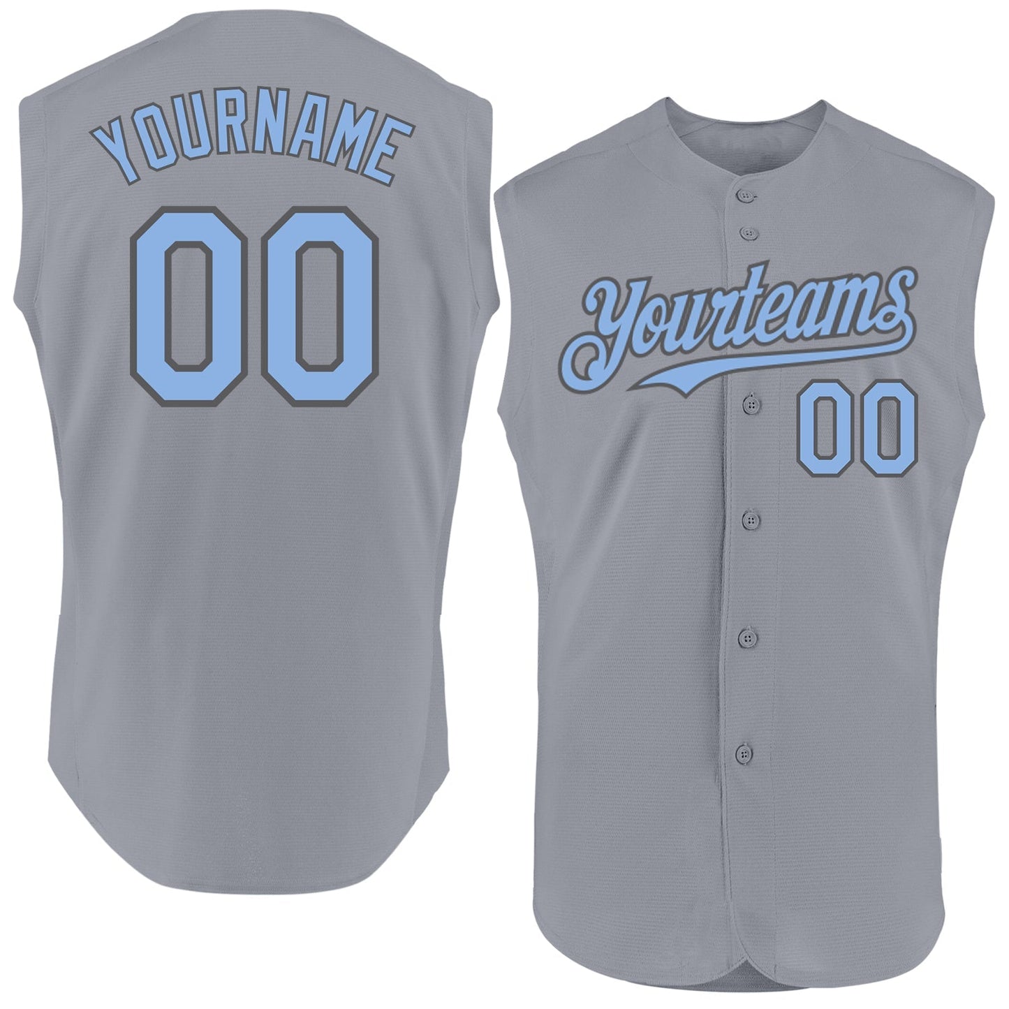 Custom Gray Light Blue-Steel Gray Authentic Sleeveless Baseball Jersey baseball jersey product view 1