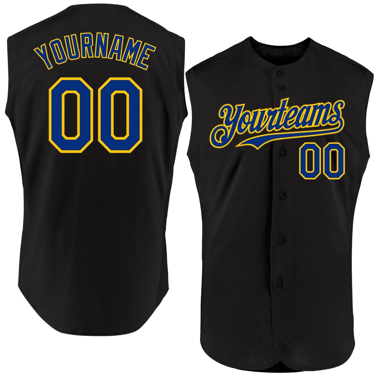 Custom Black Royal-Yellow Authentic Sleeveless Baseball Jersey baseball jersey product view 1