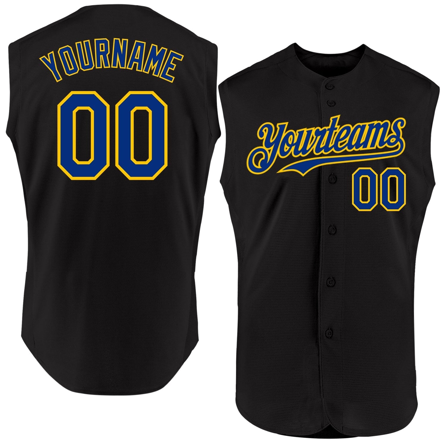 Custom Black Royal-Yellow Authentic Sleeveless Baseball Jersey baseball jersey product view 1