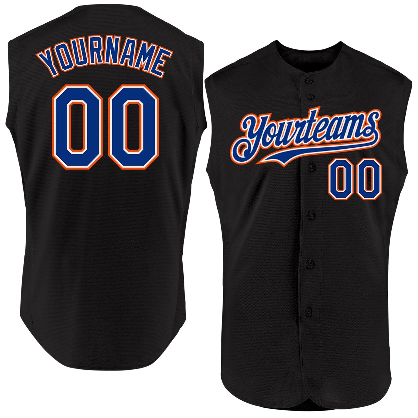 Custom Black Royal-Orange Authentic Sleeveless Baseball Jersey baseball jersey product view 1