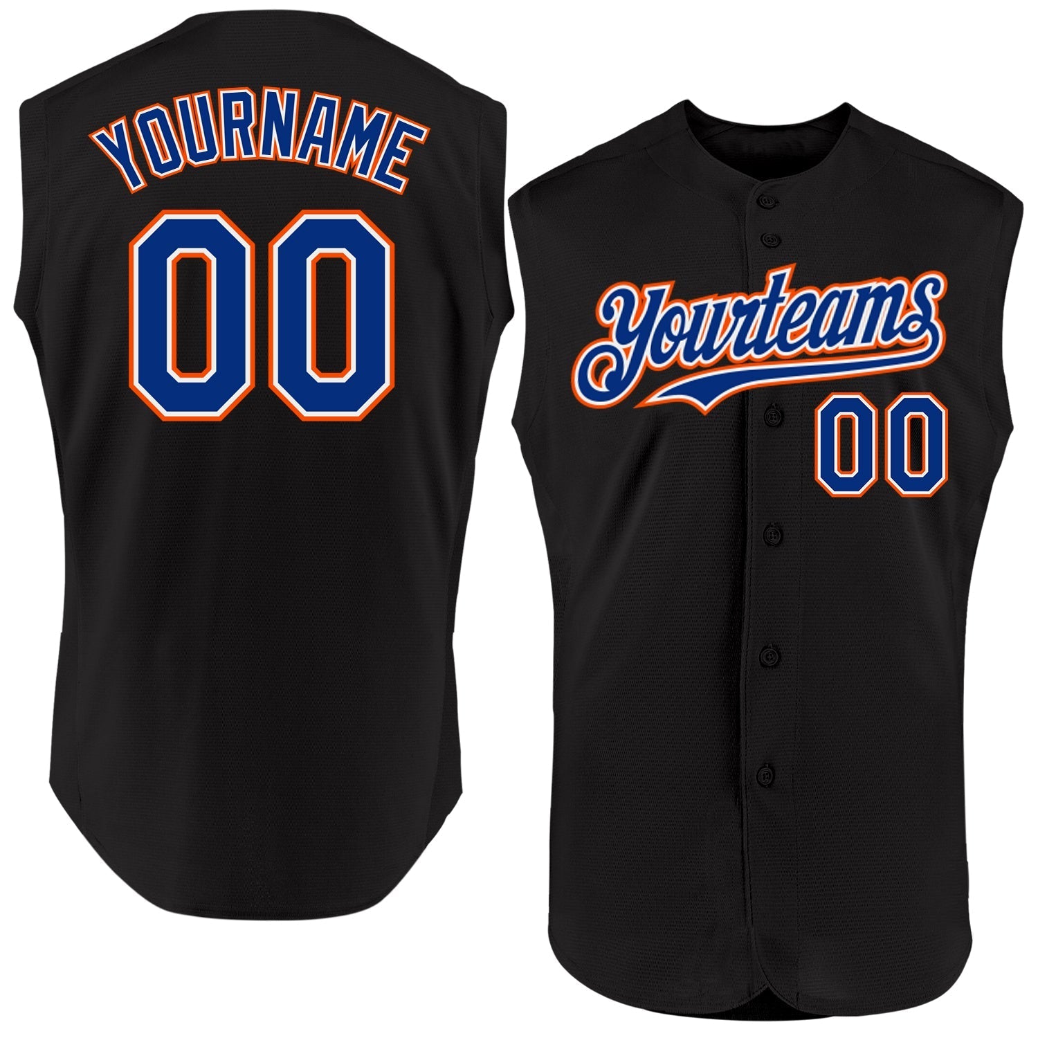 Custom Black Royal-Orange Authentic Sleeveless Baseball Jersey baseball jersey product view 1