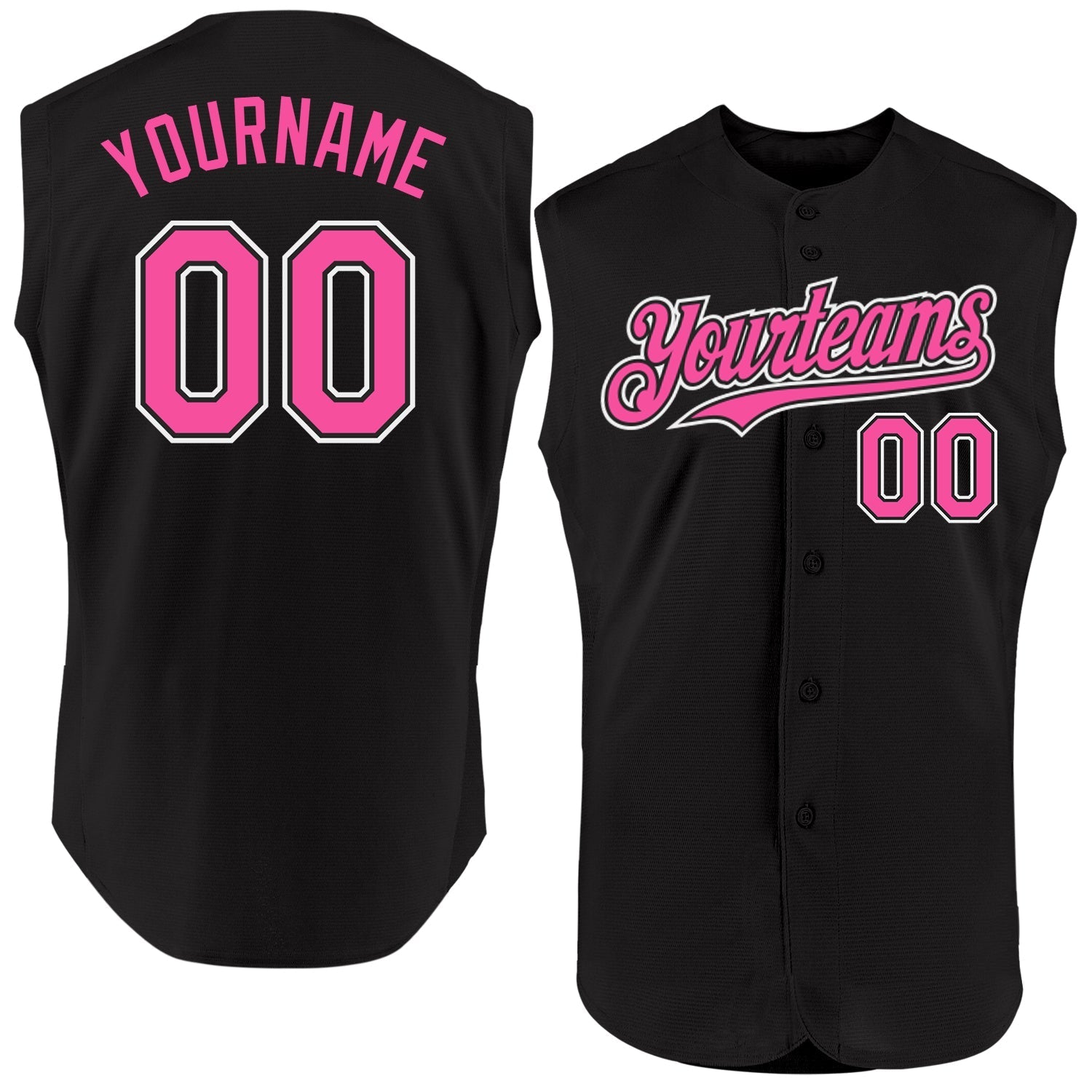 Custom Black Pink-White Authentic Sleeveless Baseball Jersey baseball jersey product view 1