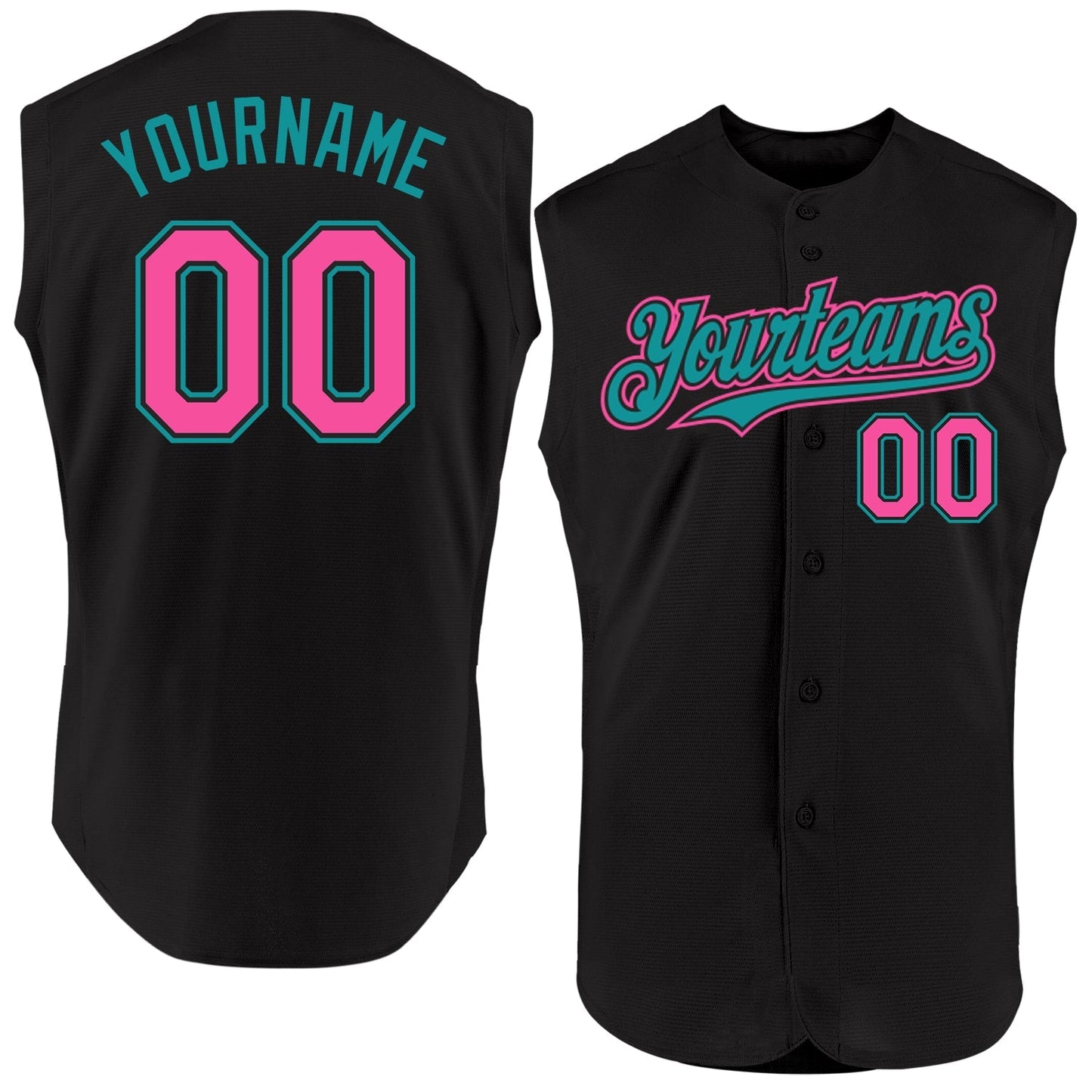 Custom Black Pink-Teal Authentic Sleeveless Baseball Jersey baseball jersey product view 1