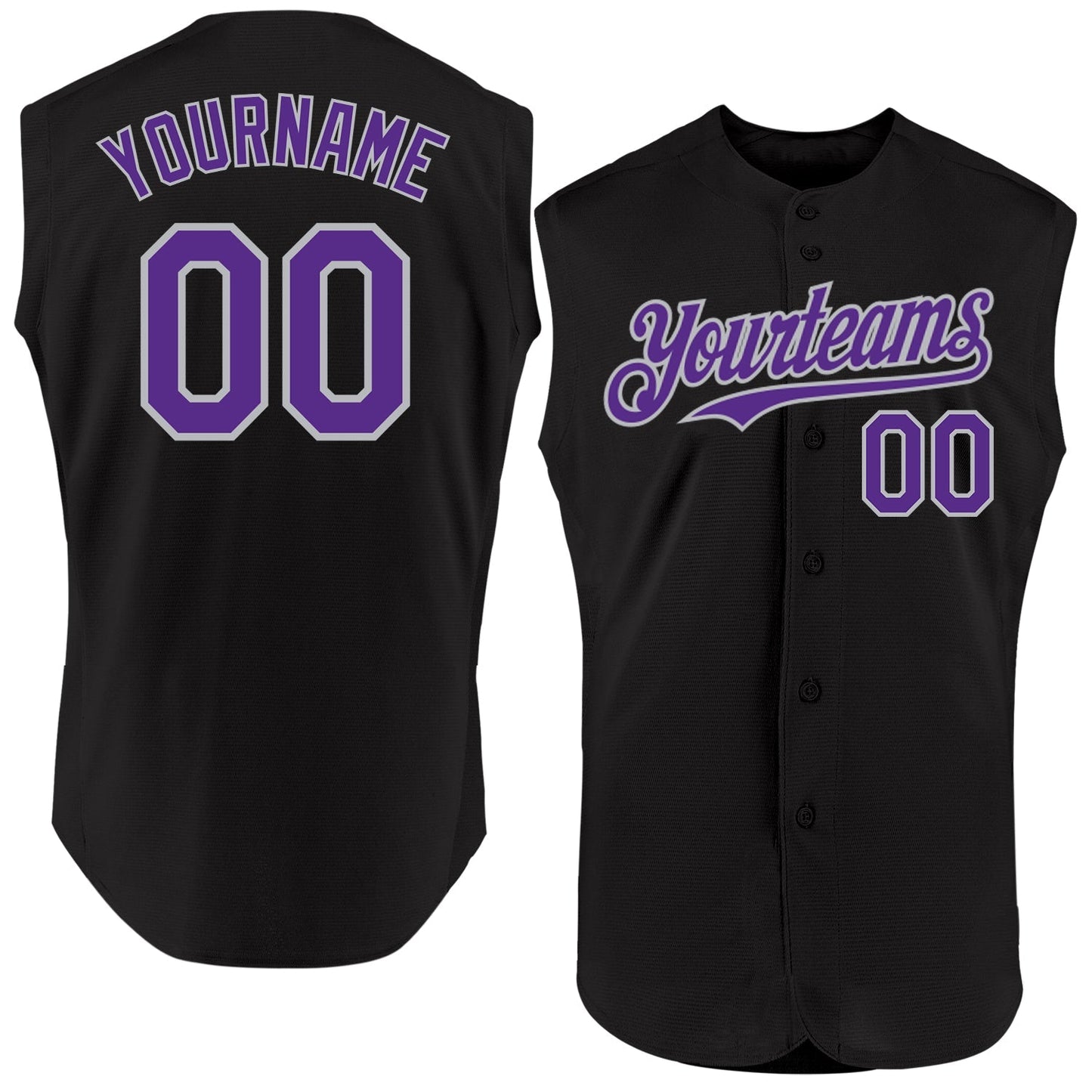 Custom Black Purple-Gray Authentic Sleeveless Baseball Jersey baseball jersey product view 1