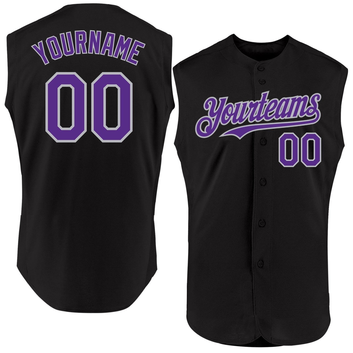 Custom Black Purple-Gray Authentic Sleeveless Baseball Jersey baseball jersey product view 1