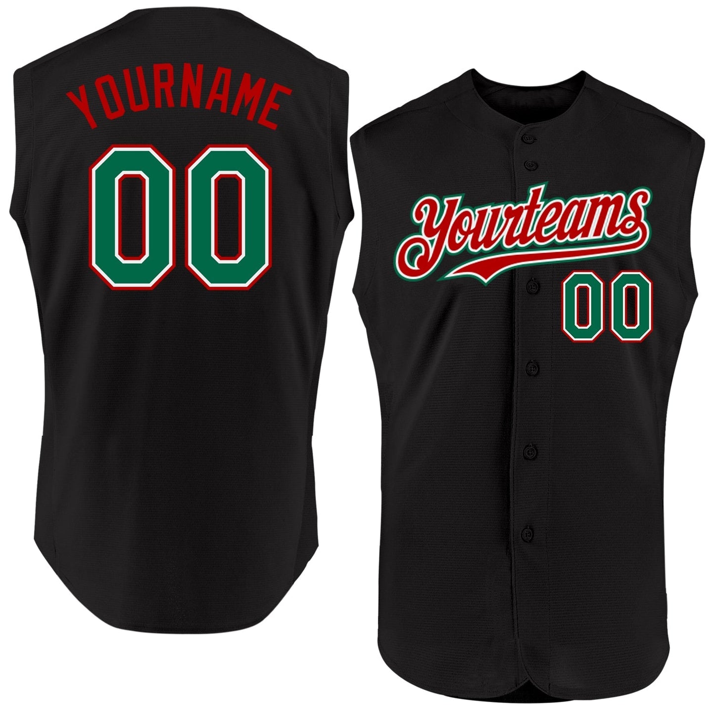 Custom Black Kelly Green-Red Authentic Sleeveless Baseball Jersey baseball jersey product view 1