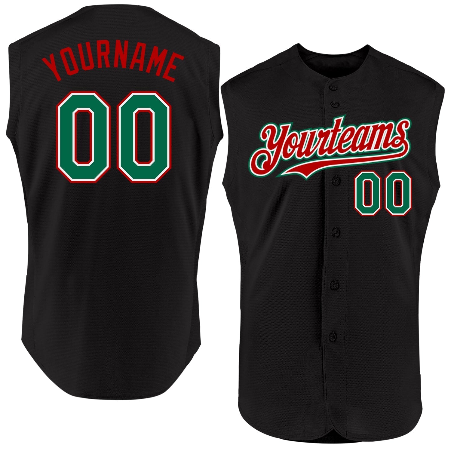 Custom Black Kelly Green-Red Authentic Sleeveless Baseball Jersey baseball jersey product view 1
