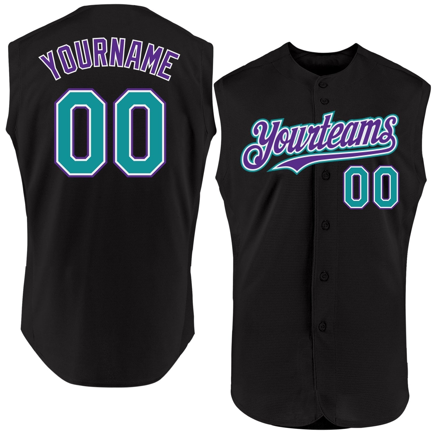 Custom Black Teal-Purple Authentic Sleeveless Baseball Jersey baseball jersey product view 1