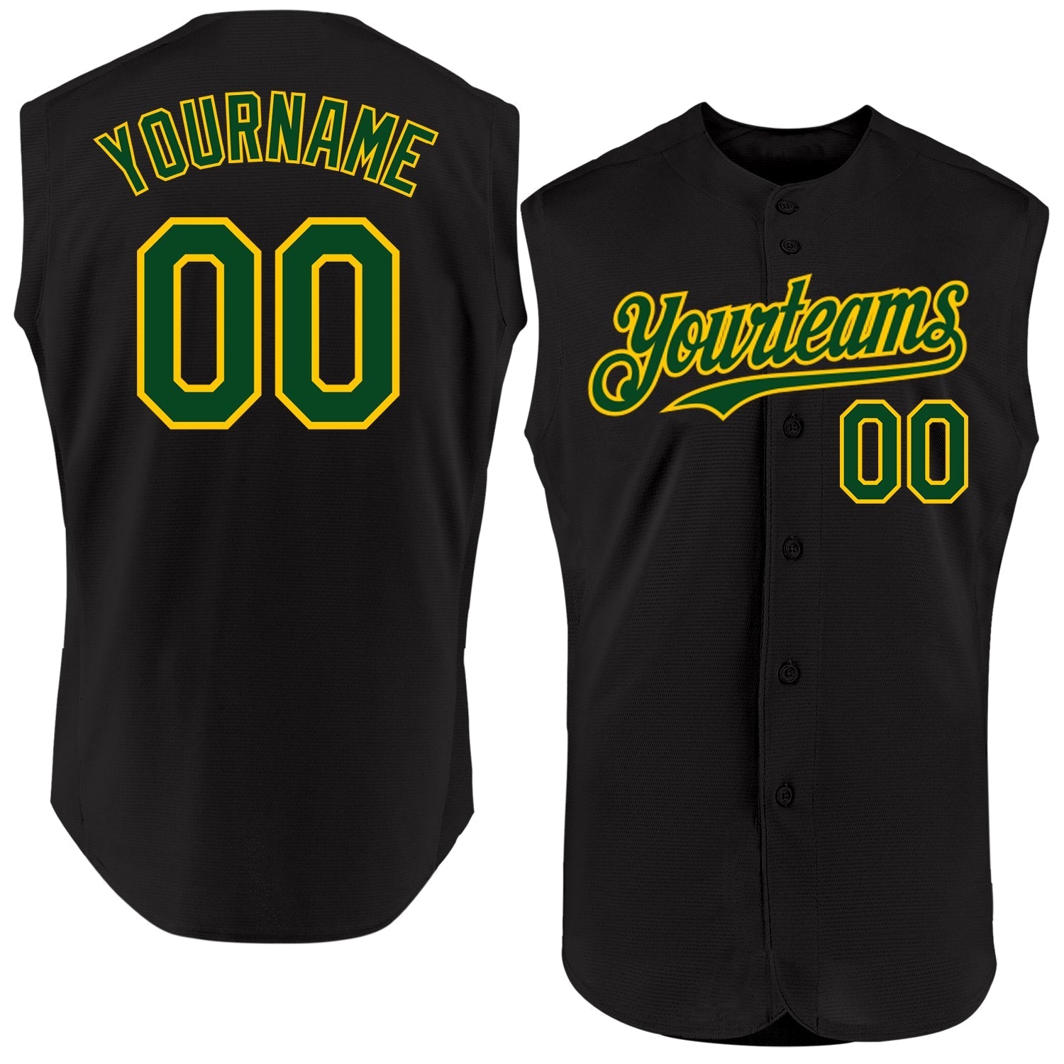 Custom Black Green-Yellow Authentic Sleeveless Baseball Jersey baseball jersey product view 1