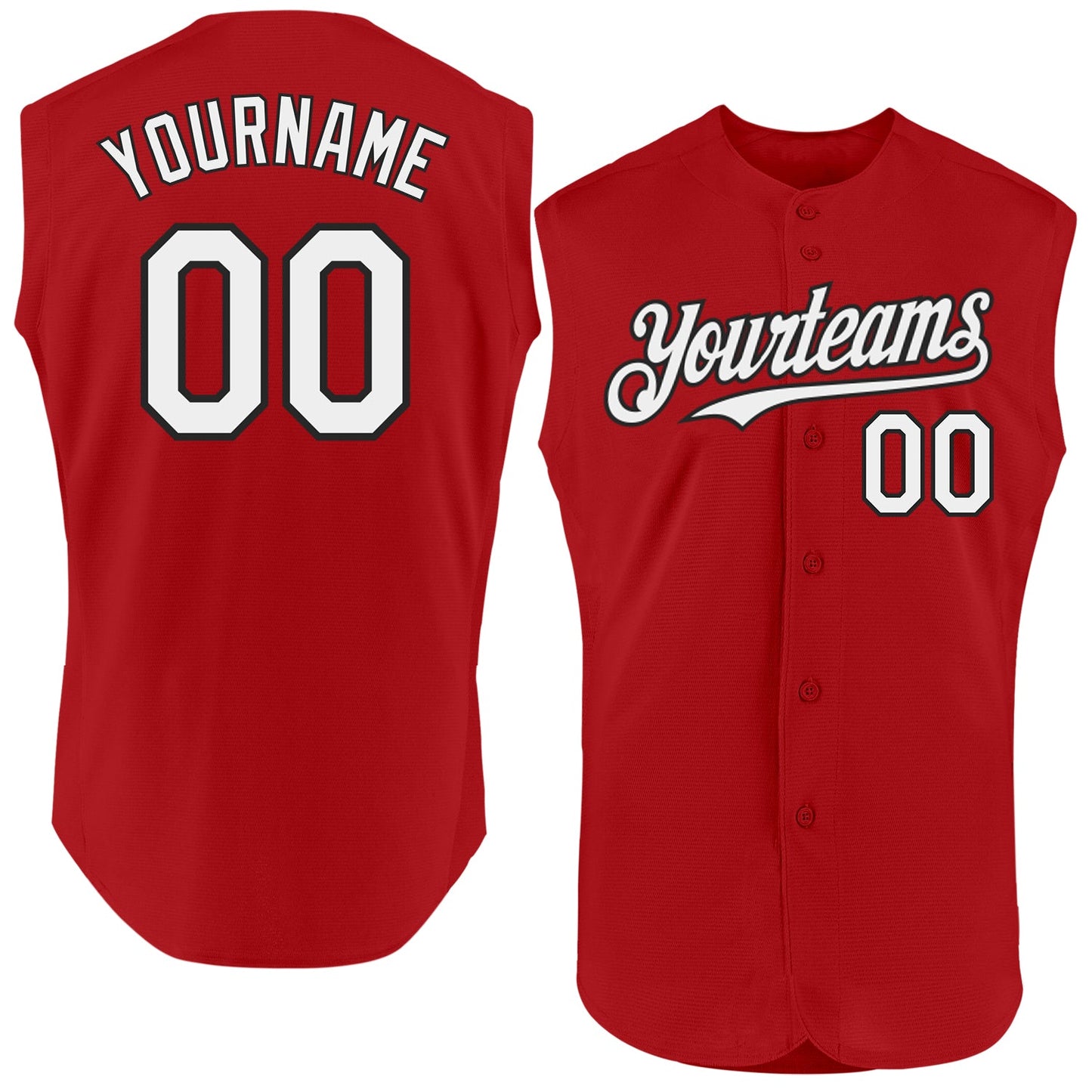 Custom Red White-Black Authentic Sleeveless Baseball Jersey baseball jersey product view 1
