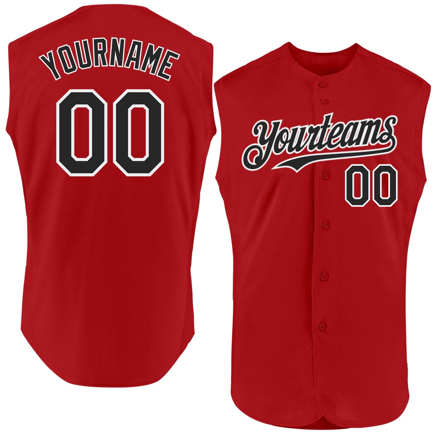 Custom Red Black-White Authentic Sleeveless Baseball Jersey baseball jersey product view 1