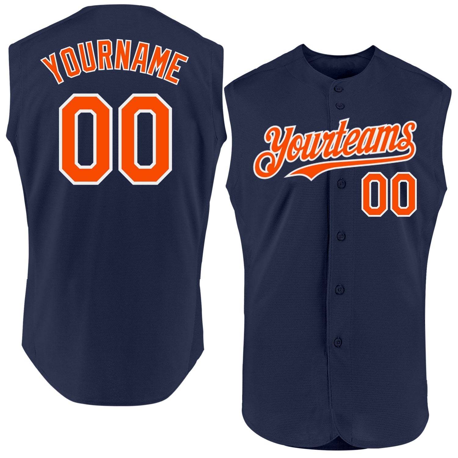 Custom Navy Orange-White Authentic Sleeveless Baseball Jersey baseball jersey product view 1