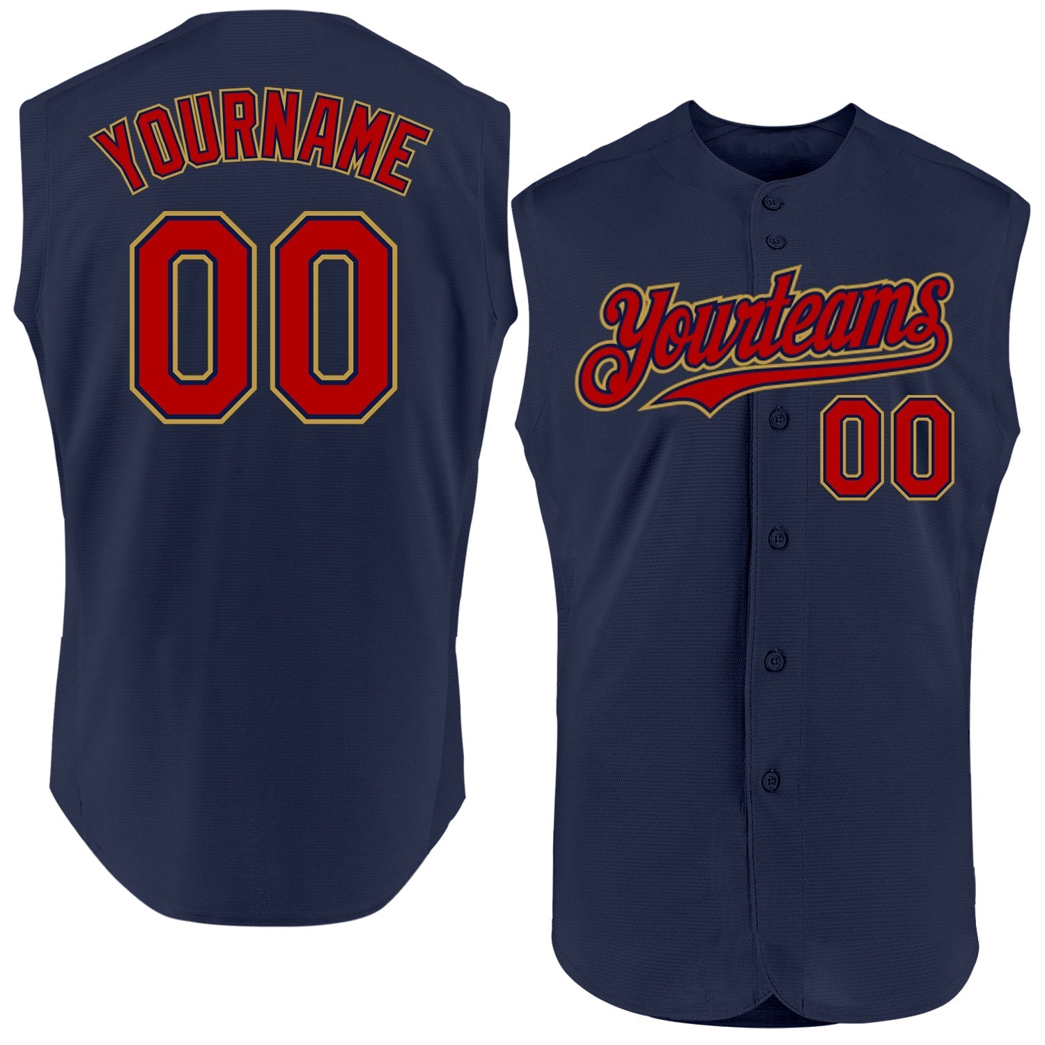 Custom Navy Red-Old Gold Authentic Sleeveless Baseball Jersey baseball jersey product view 1