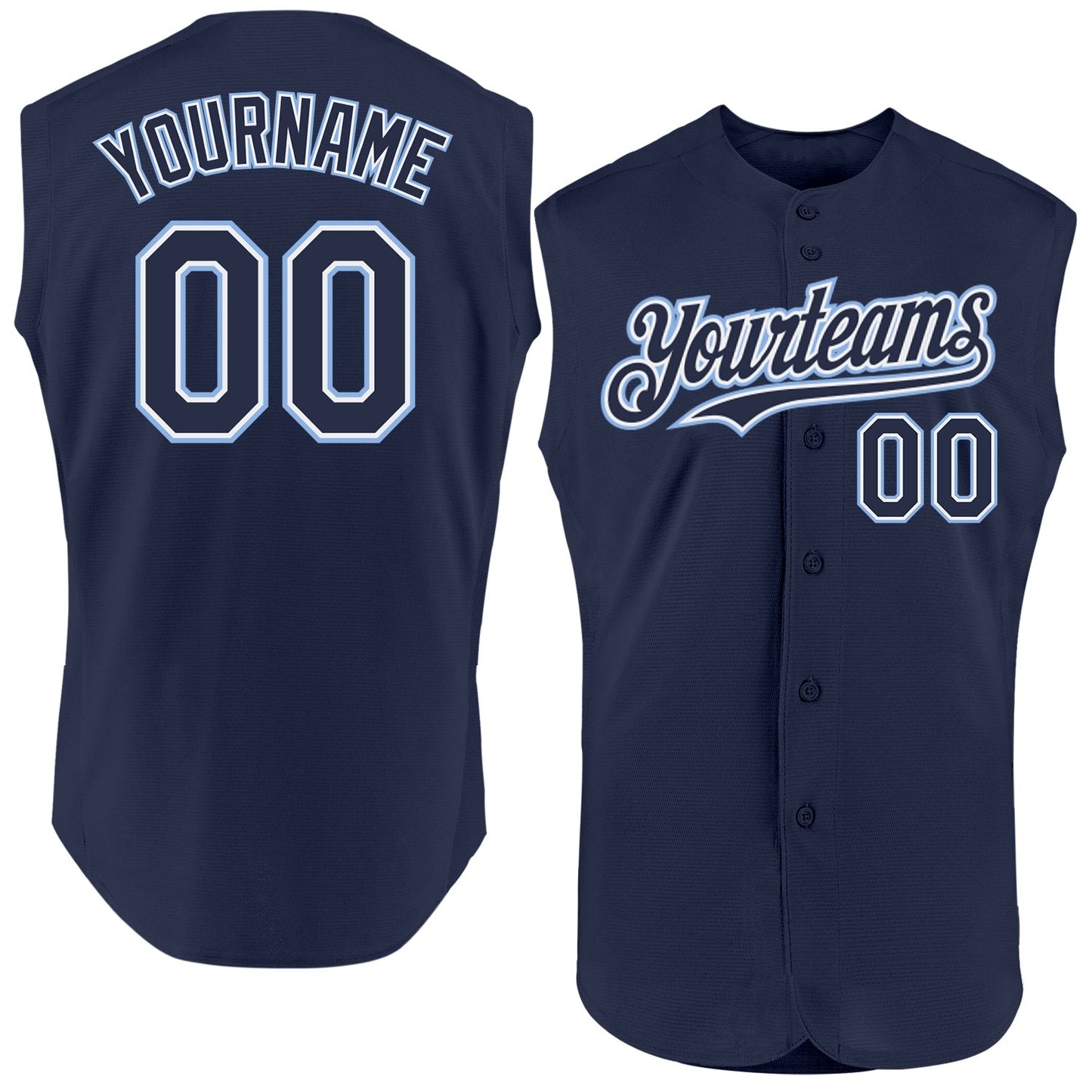 Custom Navy White-Light Blue Authentic Sleeveless Baseball Jersey baseball jersey product view 1