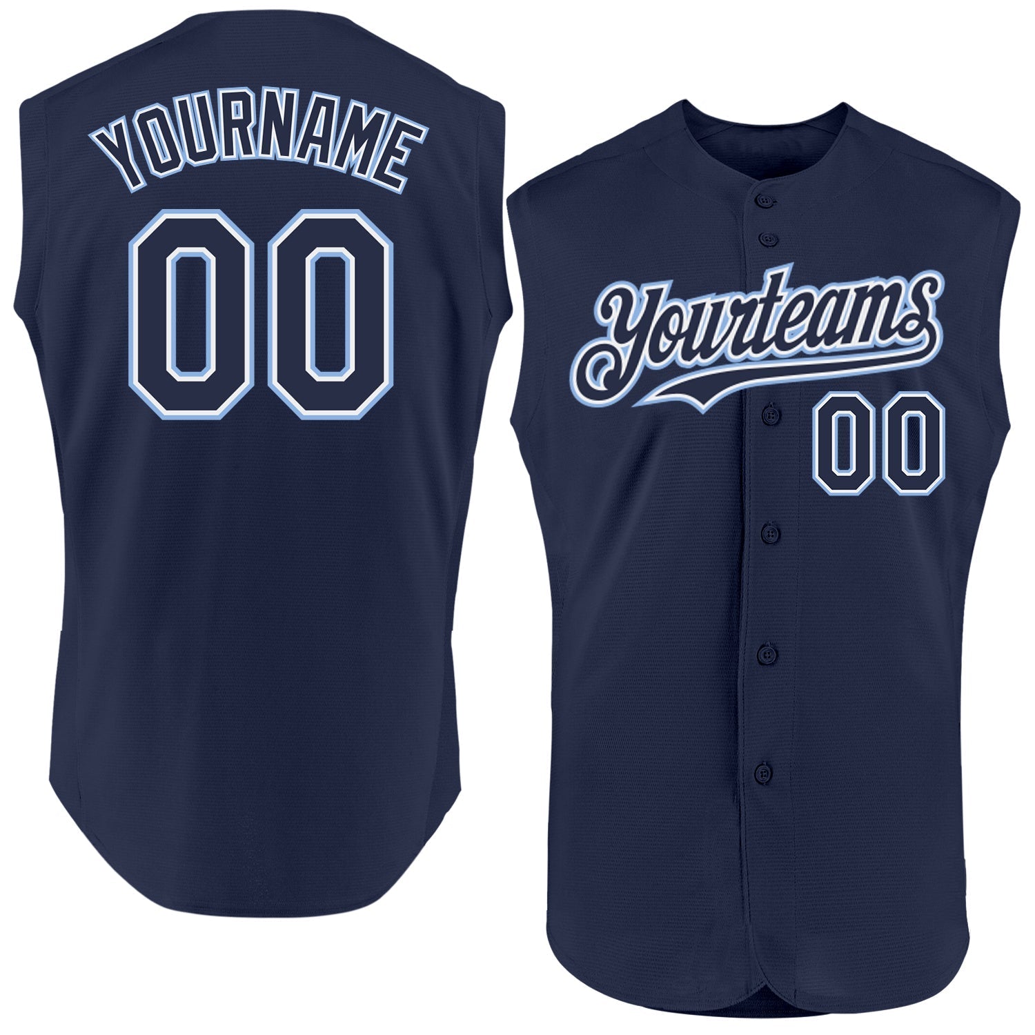 Custom Navy White-Light Blue Authentic Sleeveless Baseball Jersey baseball jersey product view 1