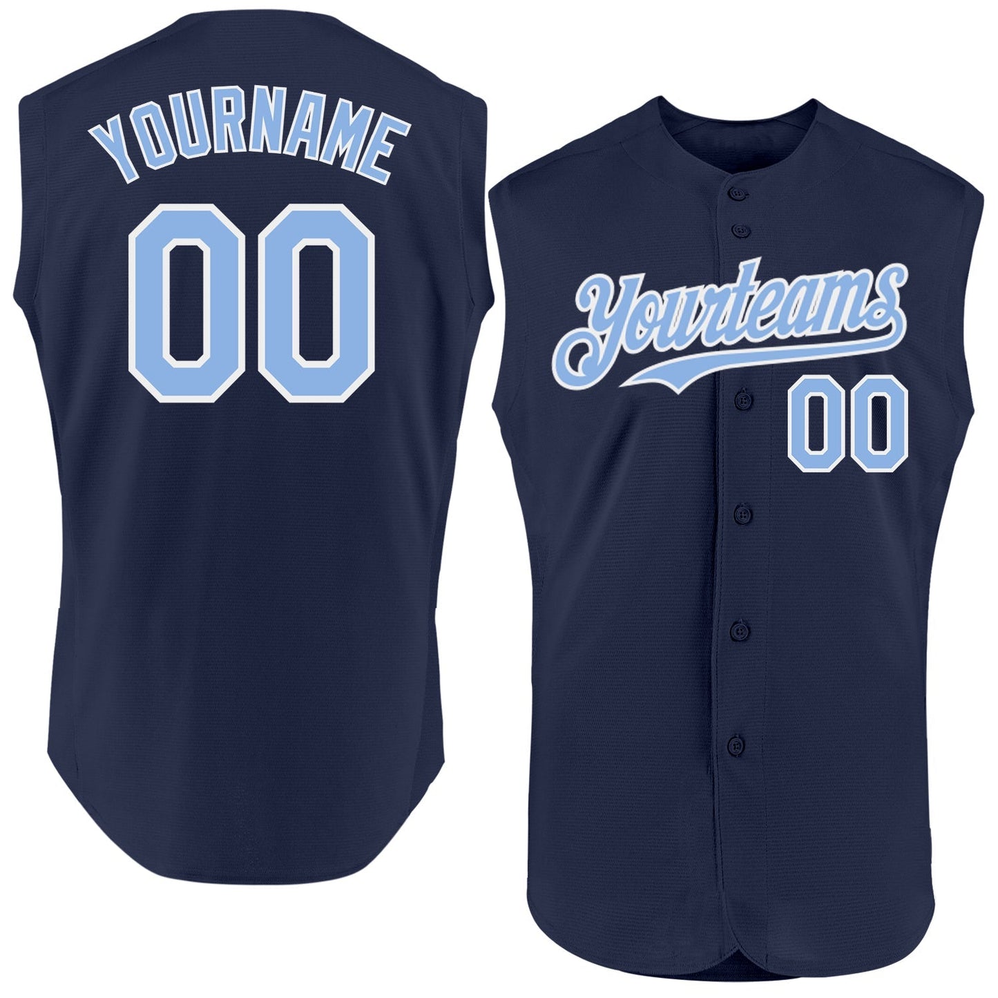 Custom Navy Light Blue-White Authentic Sleeveless Baseball Jersey baseball jersey product view 1