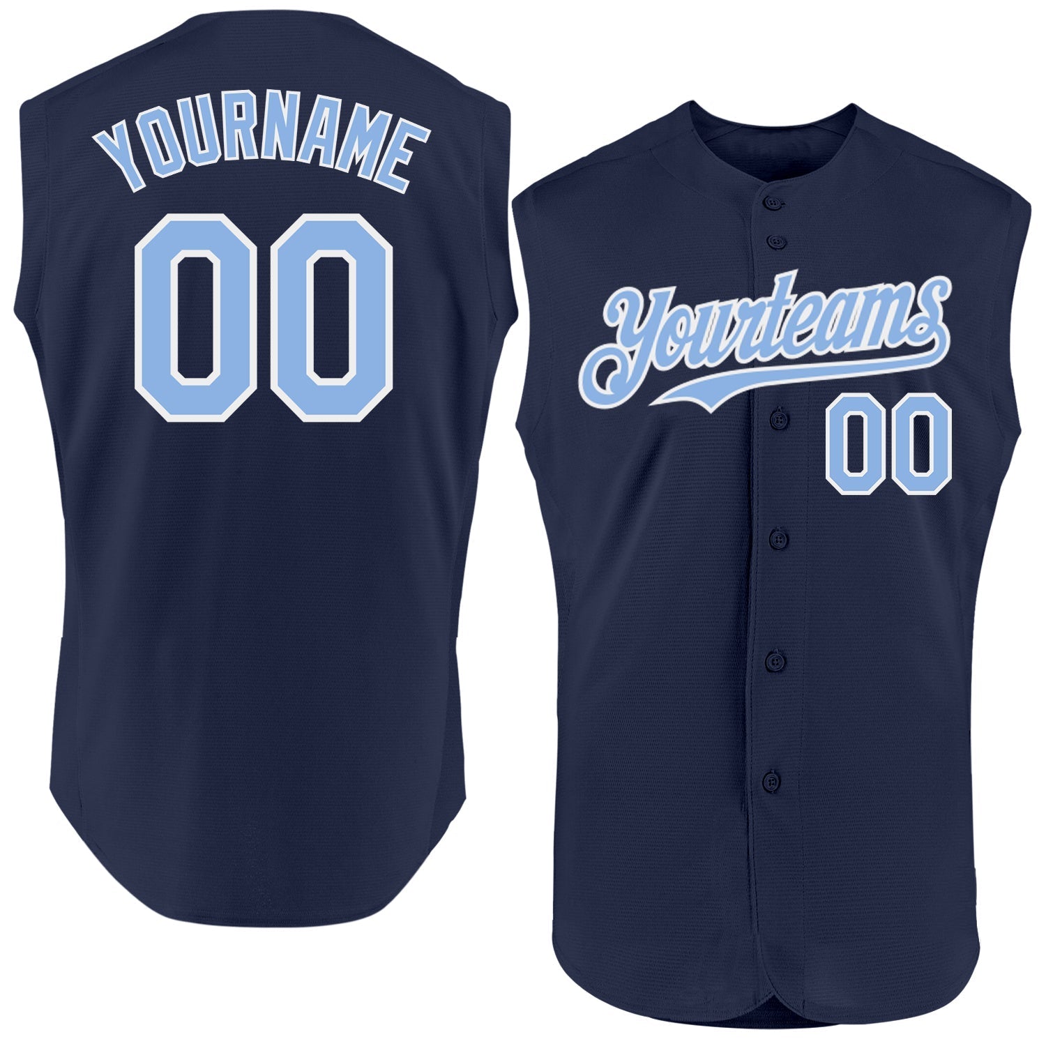 Custom Navy Light Blue-White Authentic Sleeveless Baseball Jersey baseball jersey product view 1