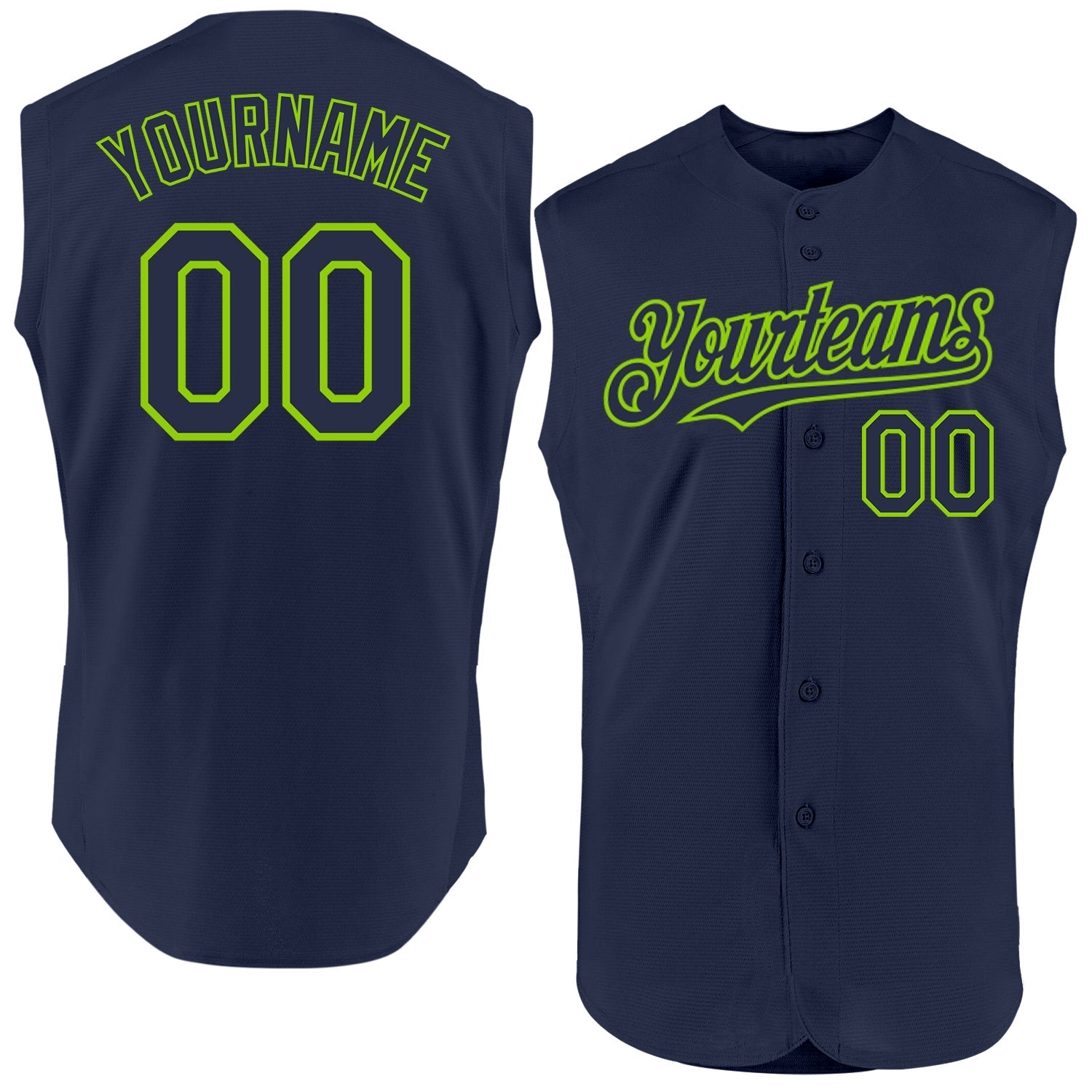 Custom Navy Neon Green Authentic Sleeveless Baseball Jersey baseball jersey product view 1