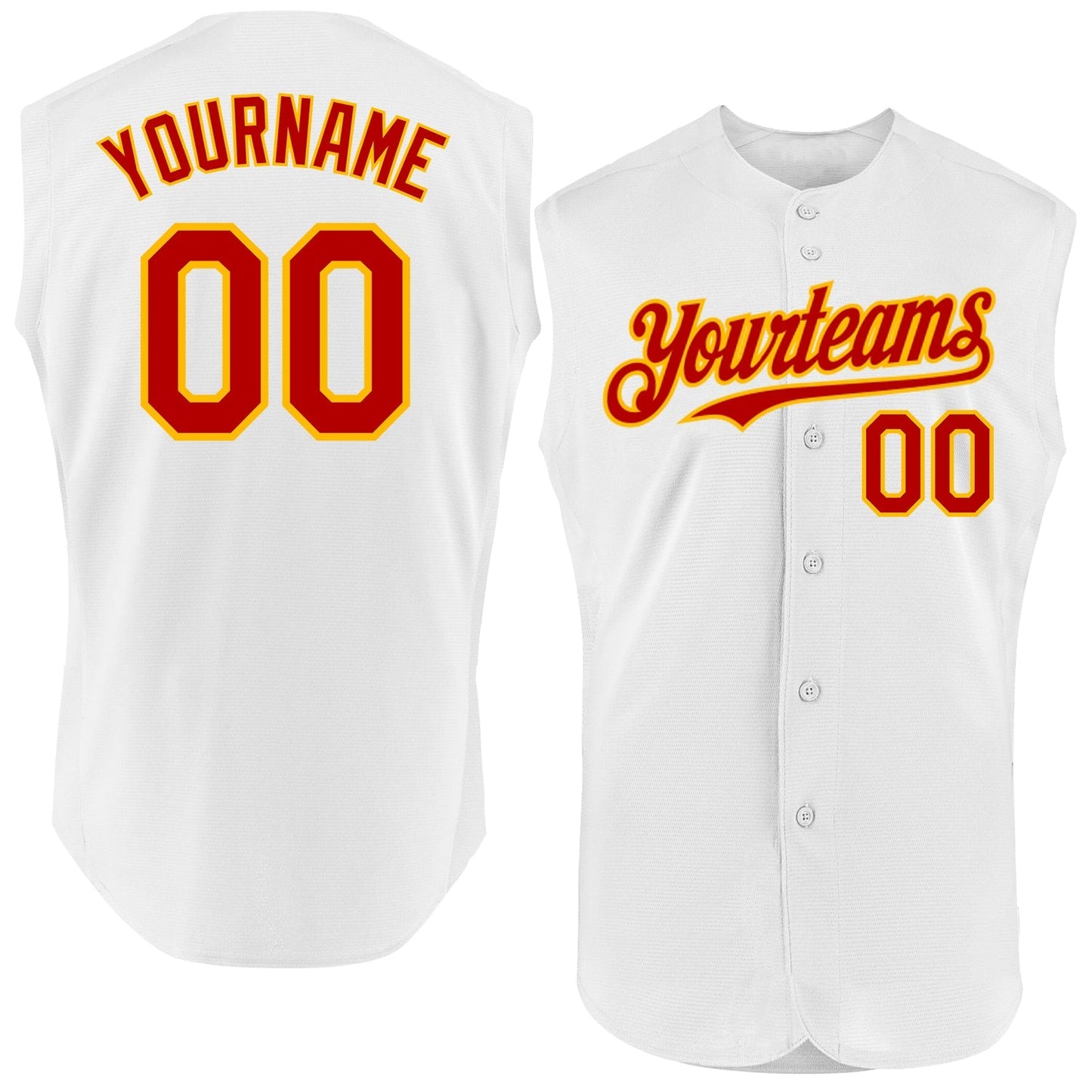 Custom White Red-Gold Authentic Sleeveless Baseball Jersey baseball jersey product view 1