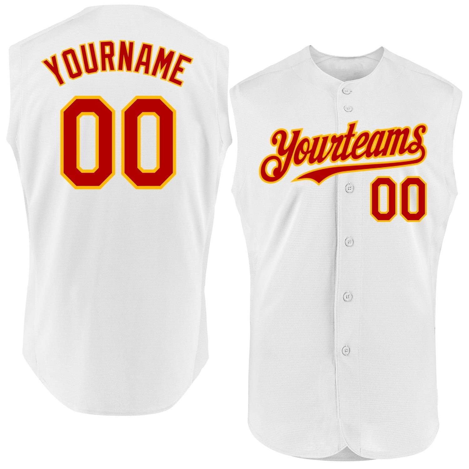Custom White Red-Gold Authentic Sleeveless Baseball Jersey baseball jersey product view 1